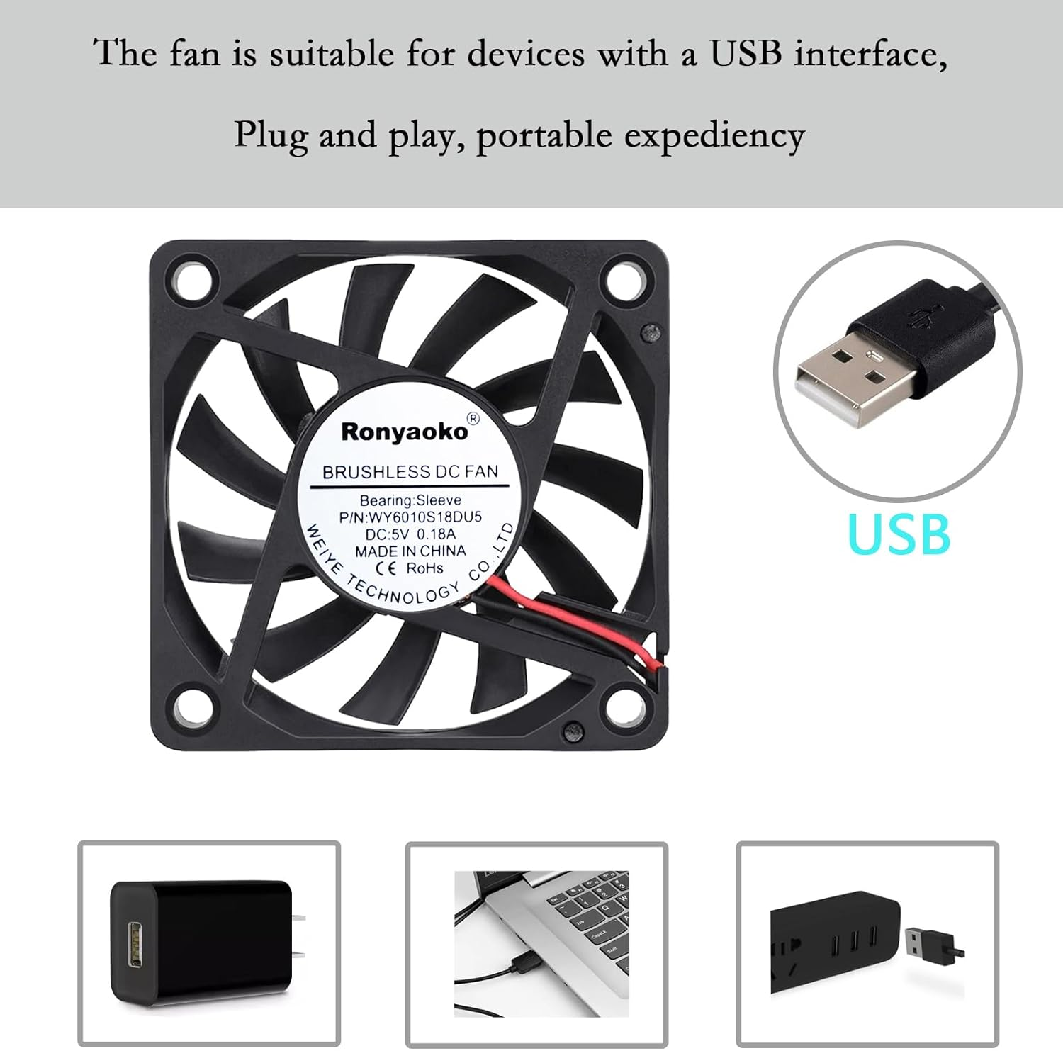 5V 0.18A USB 60X60X10Mm 6010 Brushless DC Computer CPU Heat Sink Cooling Cooler Fan 60Mm X 10Mm