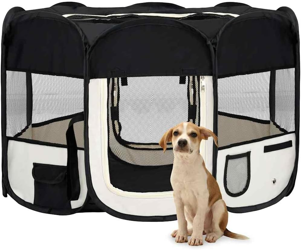 Foldable Dog Playpen with Carrying Bag - Black 110X110X58 Cm image number 1