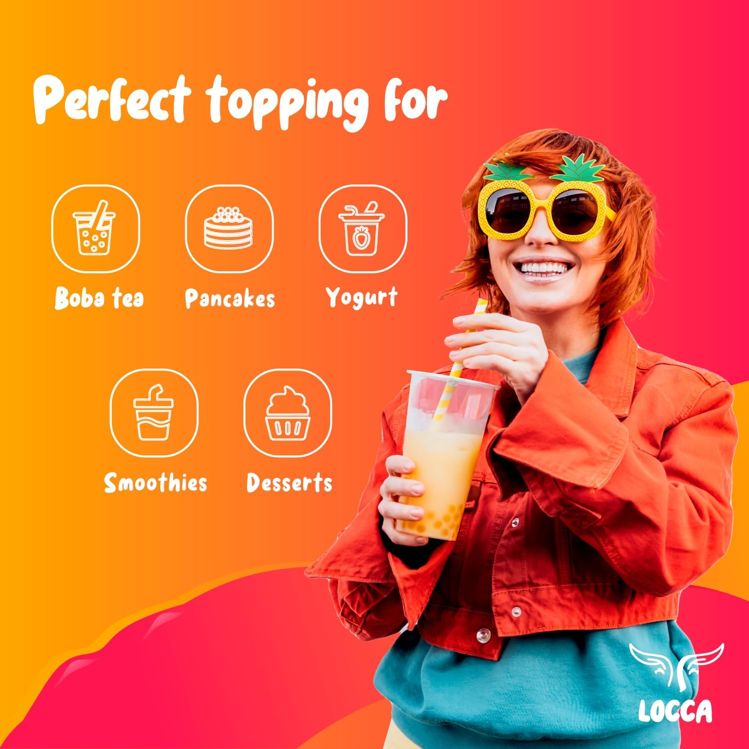 Locca - Bubble Tea Pearls - Popping Boba Pearls - Instant Tapioca Pearls for Bubble Tea Kit - 4 Pack - Mango -Blueberry | Blueberry - Lychee - Strawberry- 490G