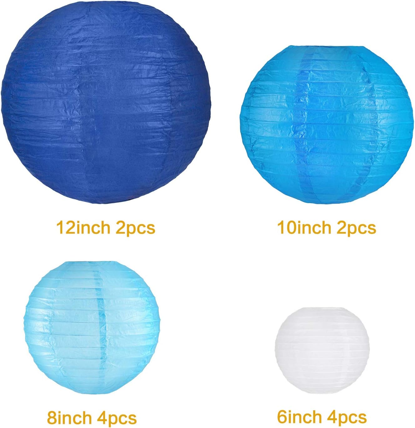 12PCS Paper round Lantern for Birthday Bridal Wedding Baby Shower Festival Party Decoration - Great for Indoor or Outdoor (Blue) image number 3