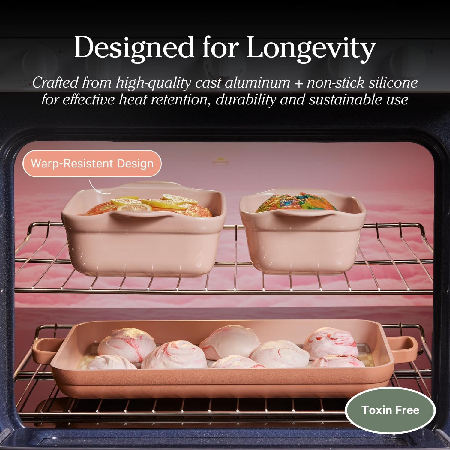 Our Place Bakeware Set | 5-Piece Nonstick, Toxin-Free, Ceramic, Cast Aluminum Set with Oven Pan, Bakers, & Oven Mat | Space-Saving Nesting Design | Oven-Safe | Bake, Roast, Griddle and More | Steam - Blue Salt image number 3