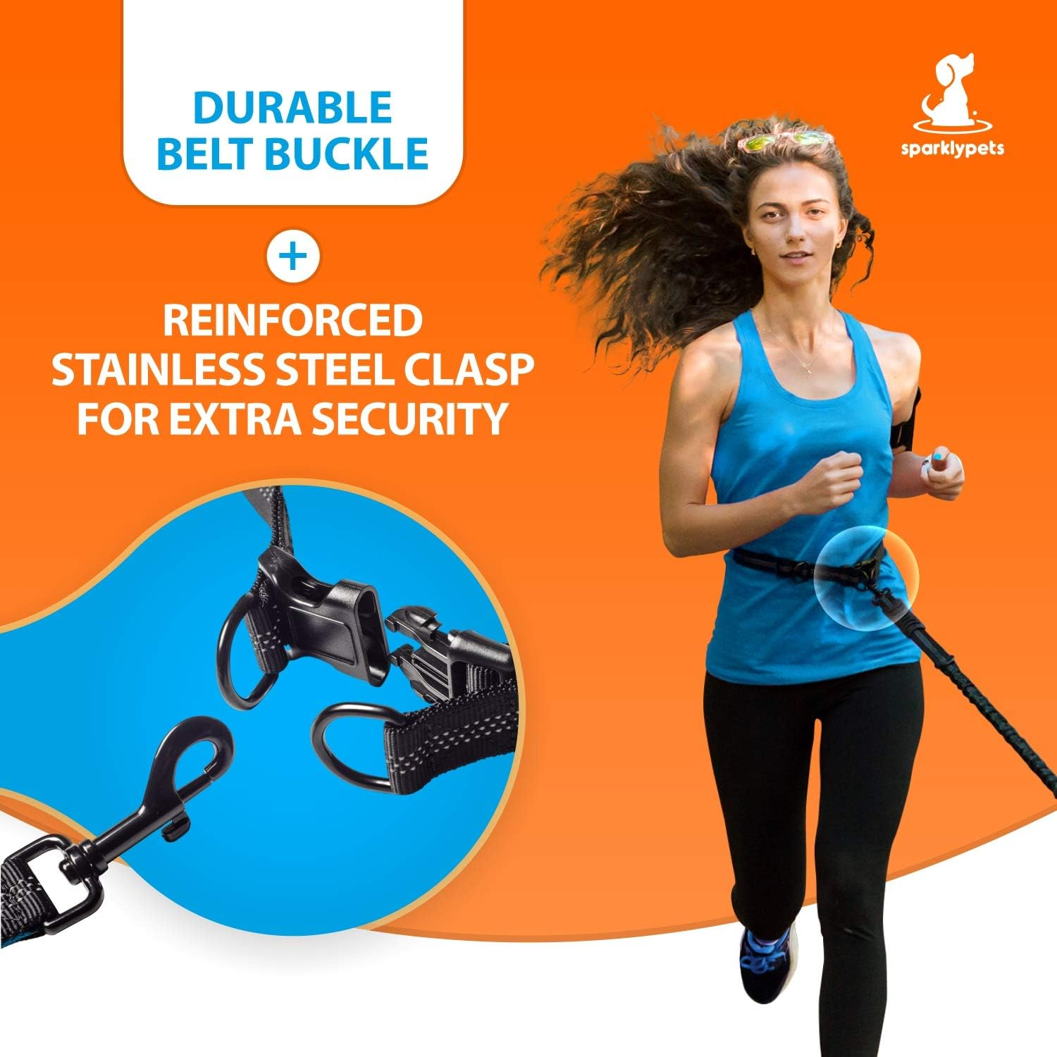 Sparklypets Hands Free Double Dog Leash &ndash; Dual Dog Leash for Medium and Large Dogs &ndash; Dog Leash for 2 Dogs with Padded Handles, Reflective Stitches, No Pull, Tangle Free Blue image number 4