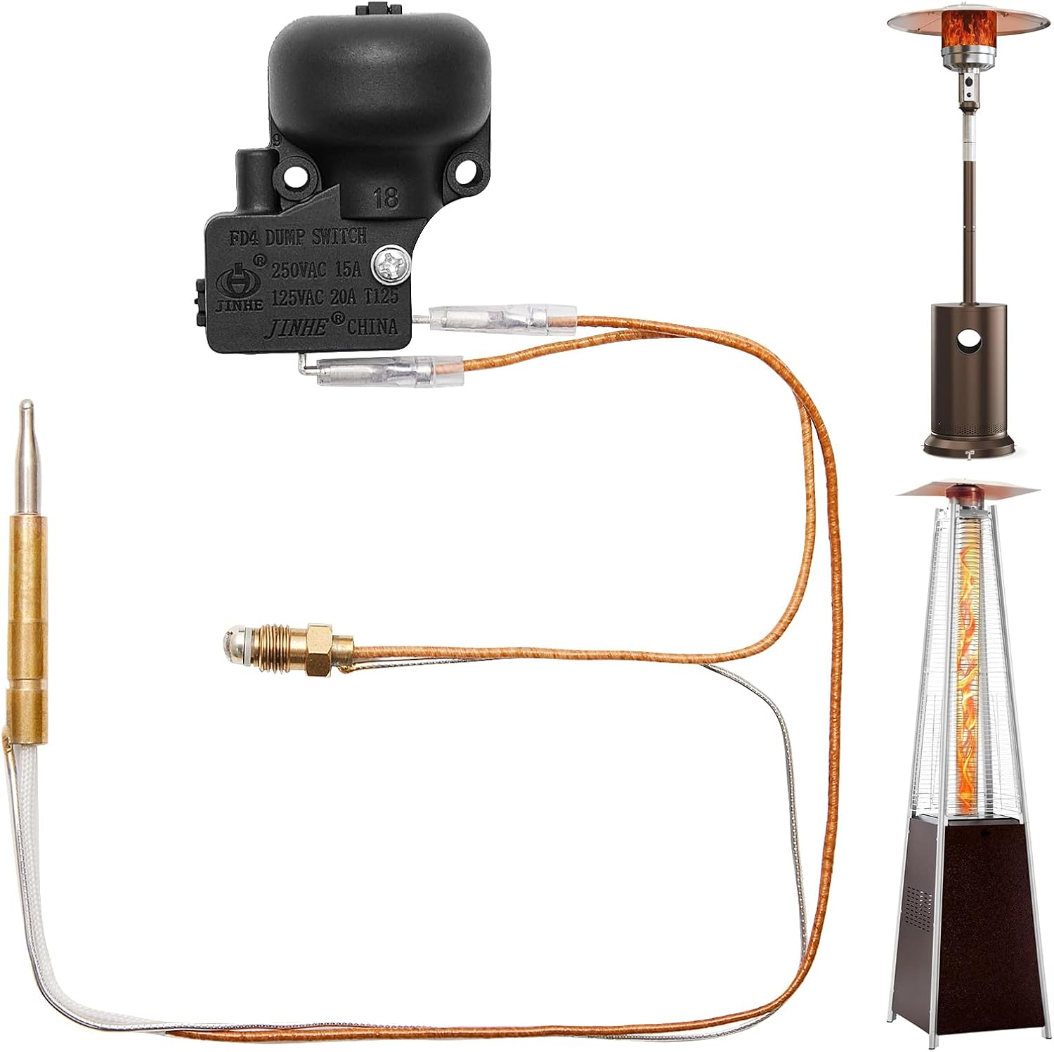 Outdoor Heater Replacement Parts Thermocouple & Tilt Switch, Repair Kit Dump Switch & Thermocouple Used for round Stand up Heater and Pyramid Patio Heater, Safety Protection System Thermistor Kit image number 1