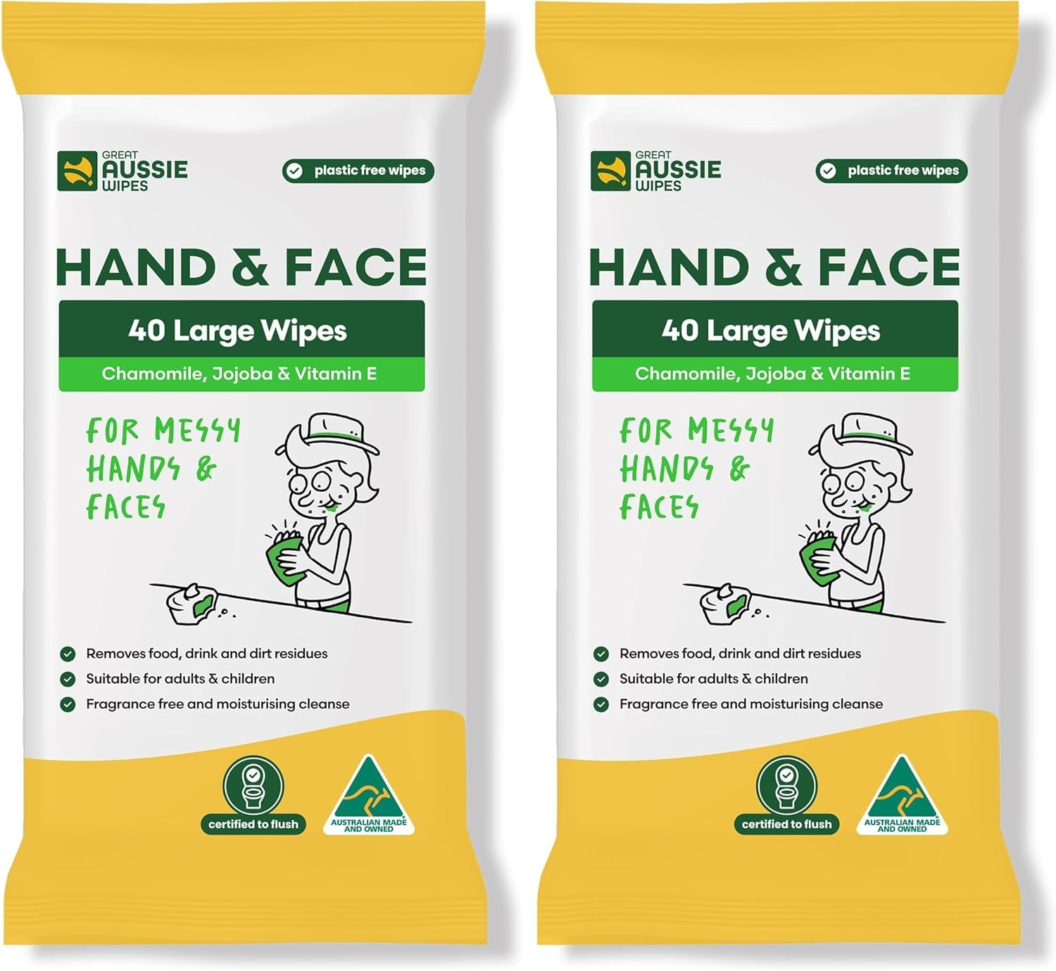 Great Aussie Wipes Wet Wipes for Hands | Travel Hand Wipes & Travel Face Wipes | Hand and Face Wipes for Kids & Adults | Fragrance Free, Moisturising, Hypoallergenic, Flushable (40 Wipes) (Pack of 2) image number 4