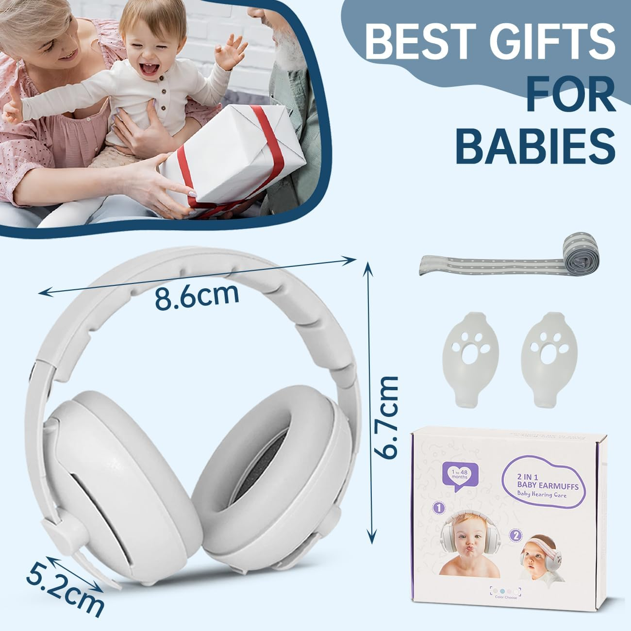 Baby Ear Protection, 2-In-1 Baby Ear Muffs Noise Protection, Earmuffs Adjustable, Baby Headphones with Stretch Band, Infant Hearing Protection,A Must-Have for Babies on the Go and Travelling image number 6