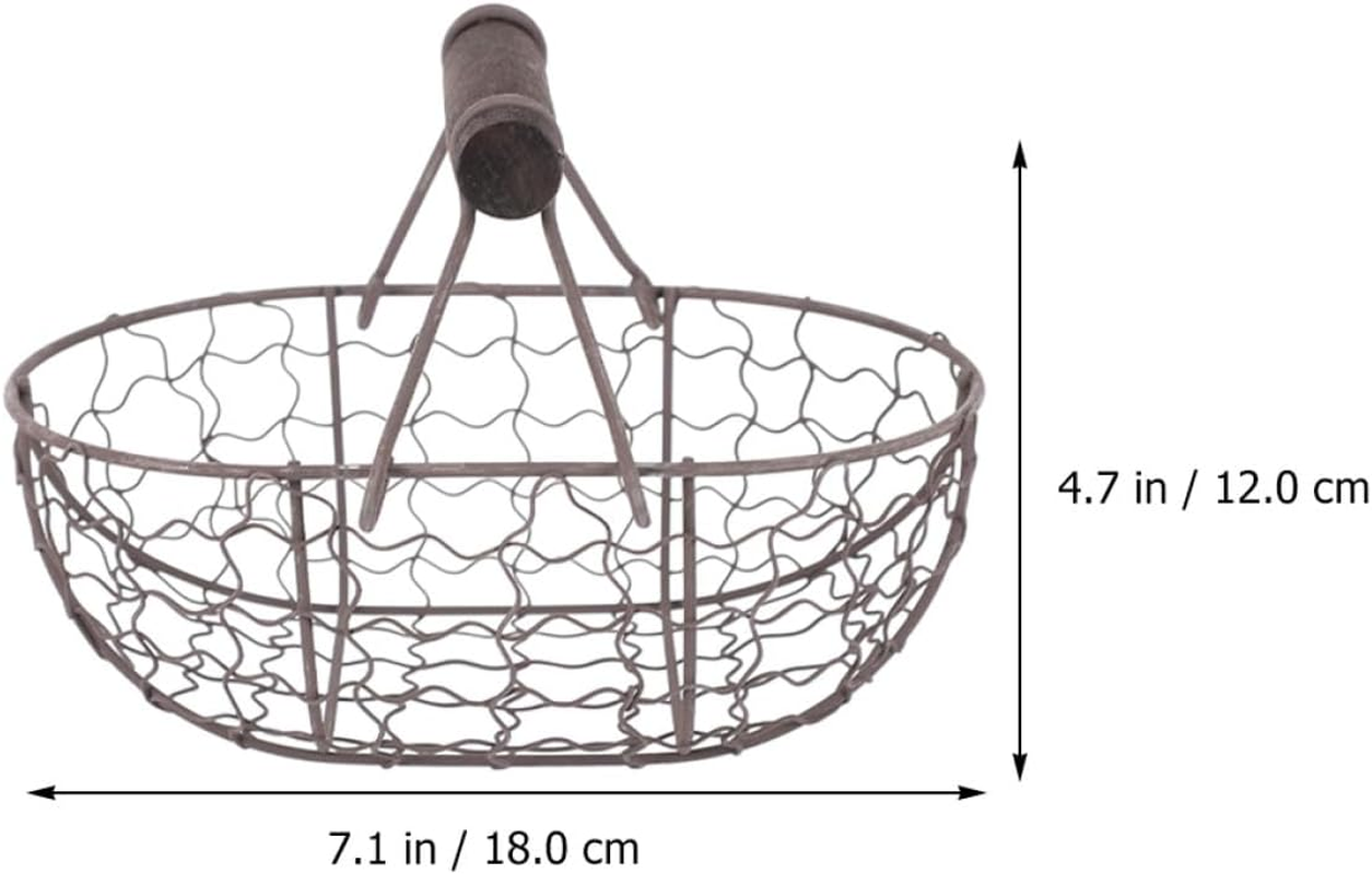Ibasenice 2Pcs Vintage Iron Fruit Basket with Wooden Handles, Kitchen Storage Baskets for Vegetables, Eggs and Bread, Countertop Food Storage Organizer in Grey-Black image number 1