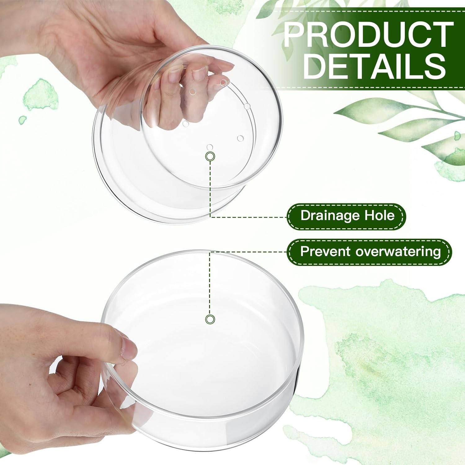 Baderke 4 Inch Glass Plant Pots with Saucer, Flower Nursery Plant Pots with Drainage for Flower Seed Starter Transparent Seedling (1 Set) image number 1