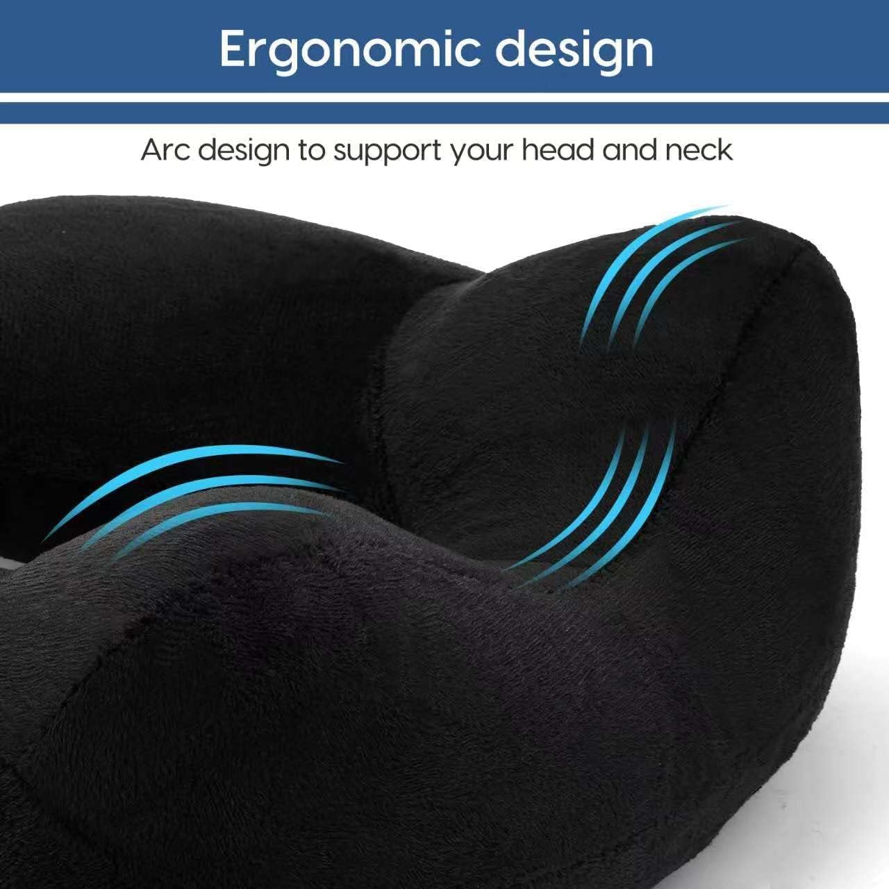 Travel Pillow, Inflatable Travel Pillow, Comfortable & Breathable Cover, Machine Washable, Airplane Travel Kit with 3D Contoured Eye Masks, Earplugs, and Luxury Bag (Black)