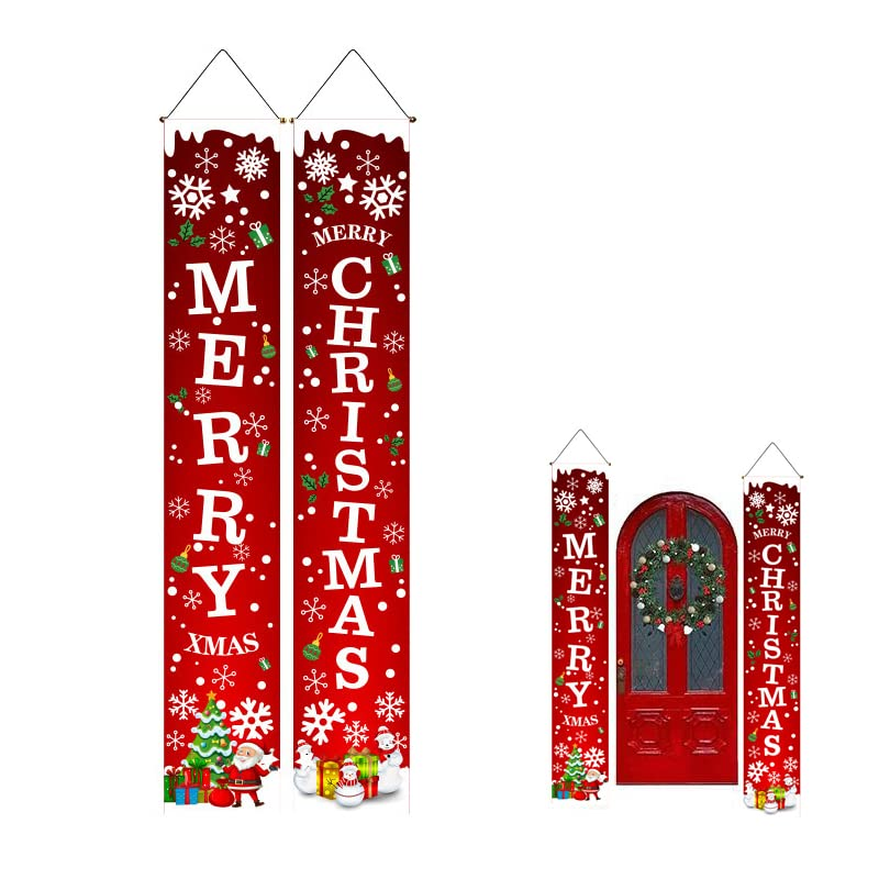 Weforu Merry Christmas Banner Porch Sign Outdoor Hanging Christmas Decorations for Xmas