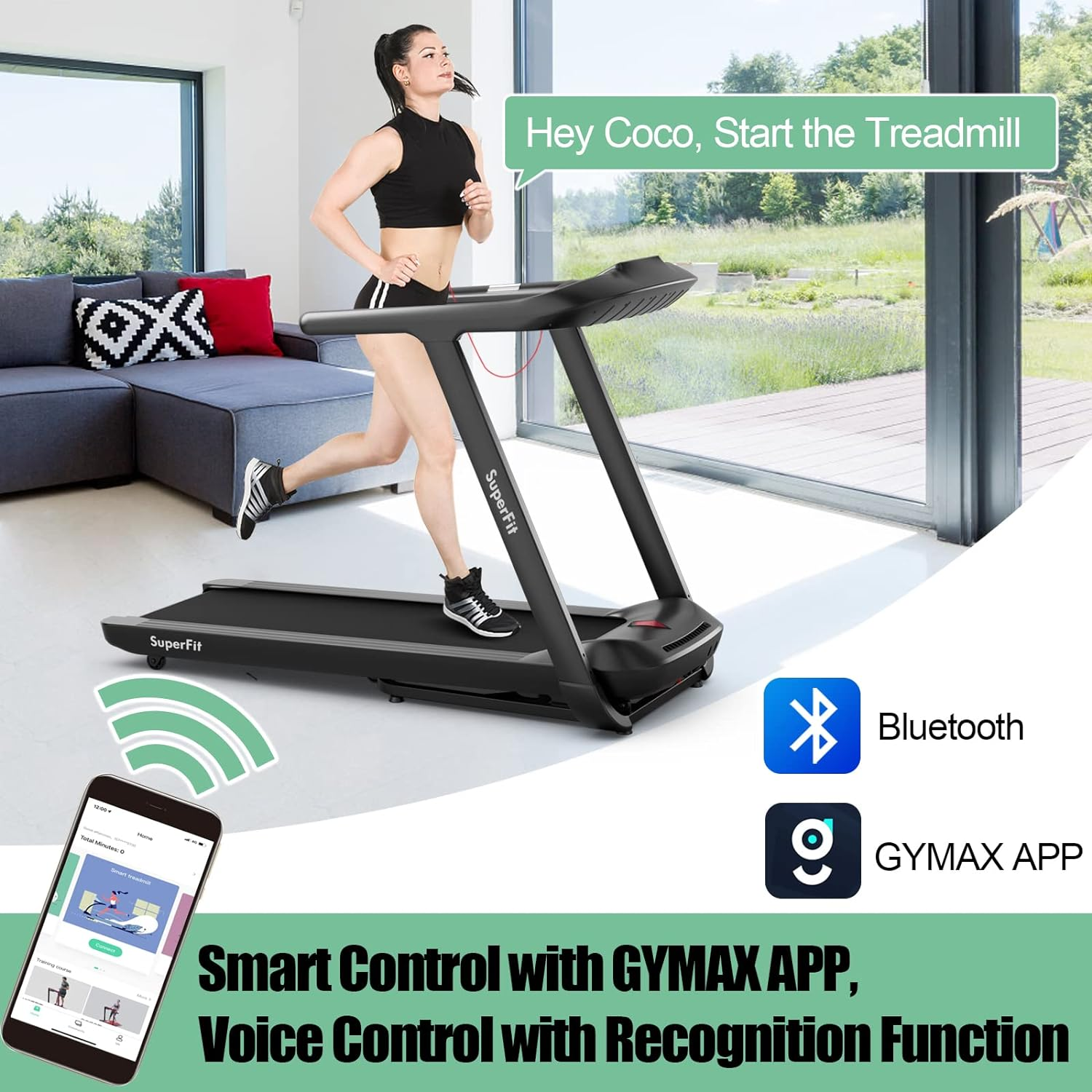 Costway 4.75HP Folding Treadmill with 15-Level Auto Incline, 20 Preset Programs，Voice and APP Control, Running/Jogging Machine with Bluetooth Connectivity, Mirror LED Display, Cardio Exercise Machine image number 6