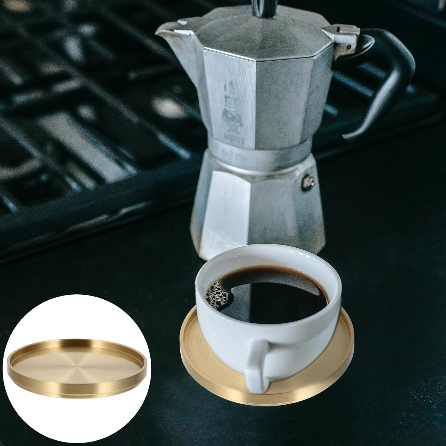 Kichvoe Brass Coasters for Drinks Bronze Gold Coasters Small Brass Copper Tea Cup Placemat Decor Accents for Table Home Kitchen Coffee Tables Centerpieces-1Pc image number 4