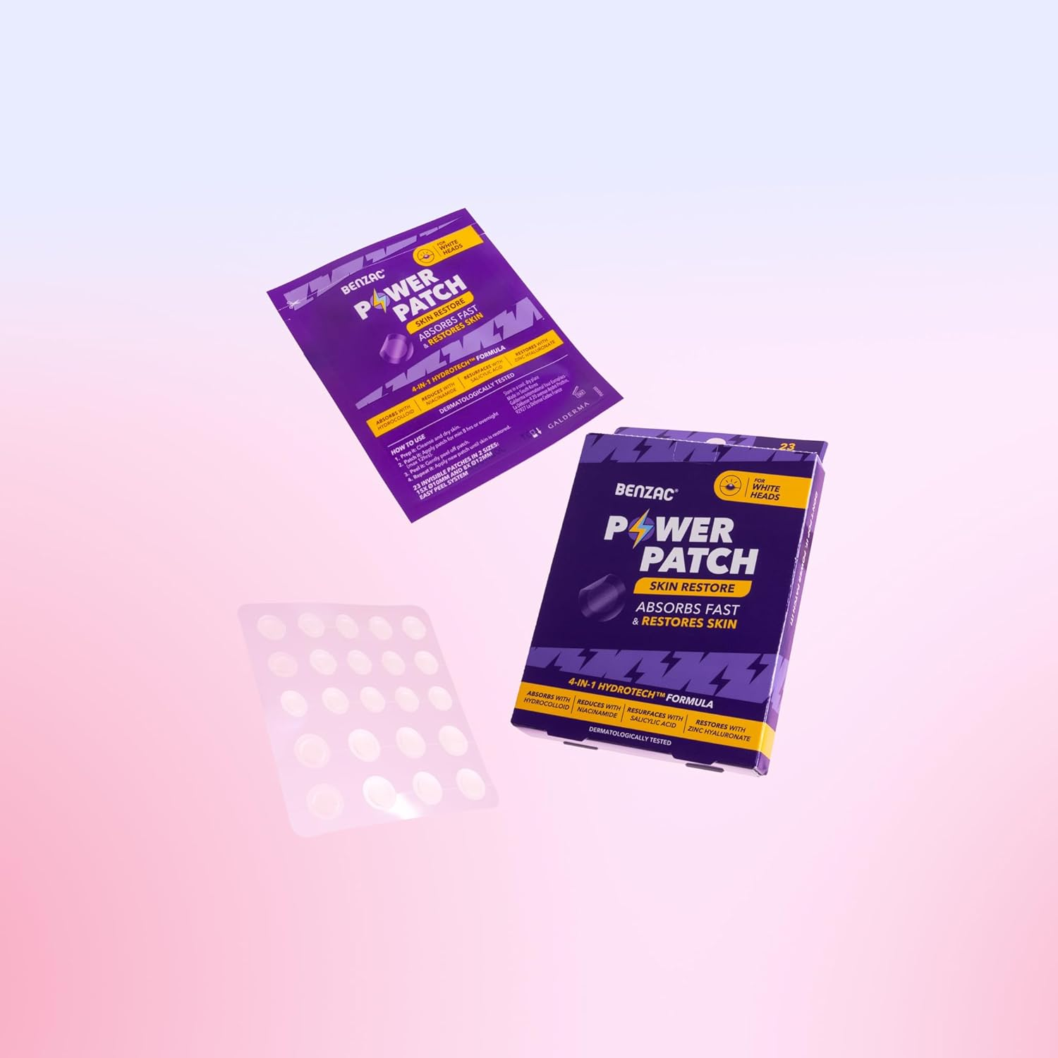 Benzac Power Patch Skin Restore, 23 Invisible Hydrocolloid Pimple Patches in 2 Sizes, 4-In-1 Hydrotech Formula Absorbs White Heads Fast & Restores Skin, Water and Sweat Proof, Make-Up Friendly, for All Skin Types image number 2