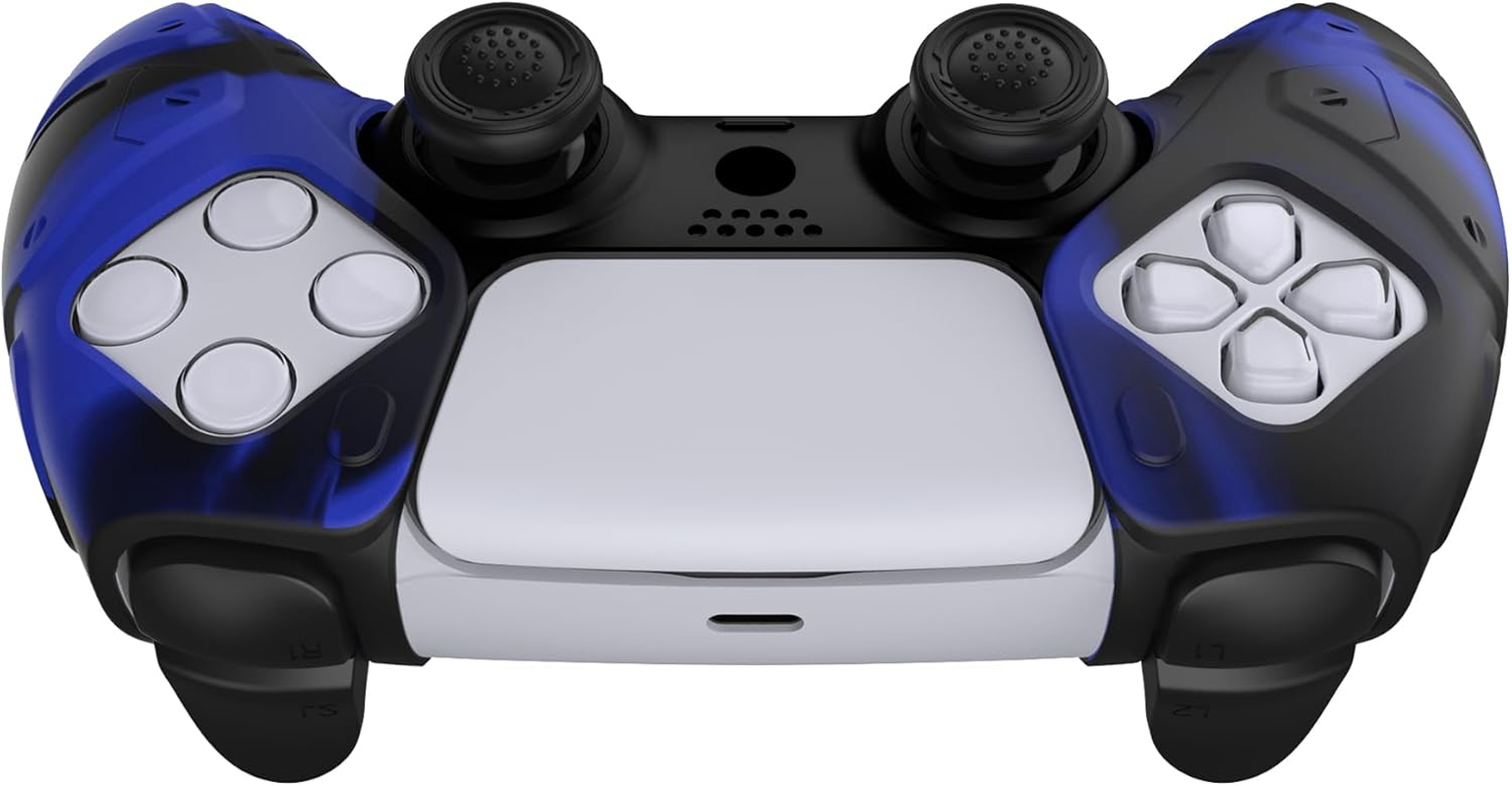 Playvital Mecha Edition Blue & Black Ergonomic Soft Controller Silicone Case Grips for Ps5, Rubber Protector Skins with Thumbstick Caps for Ps5 Controller - Compatible with Charging Station - Blue  Black image number 3