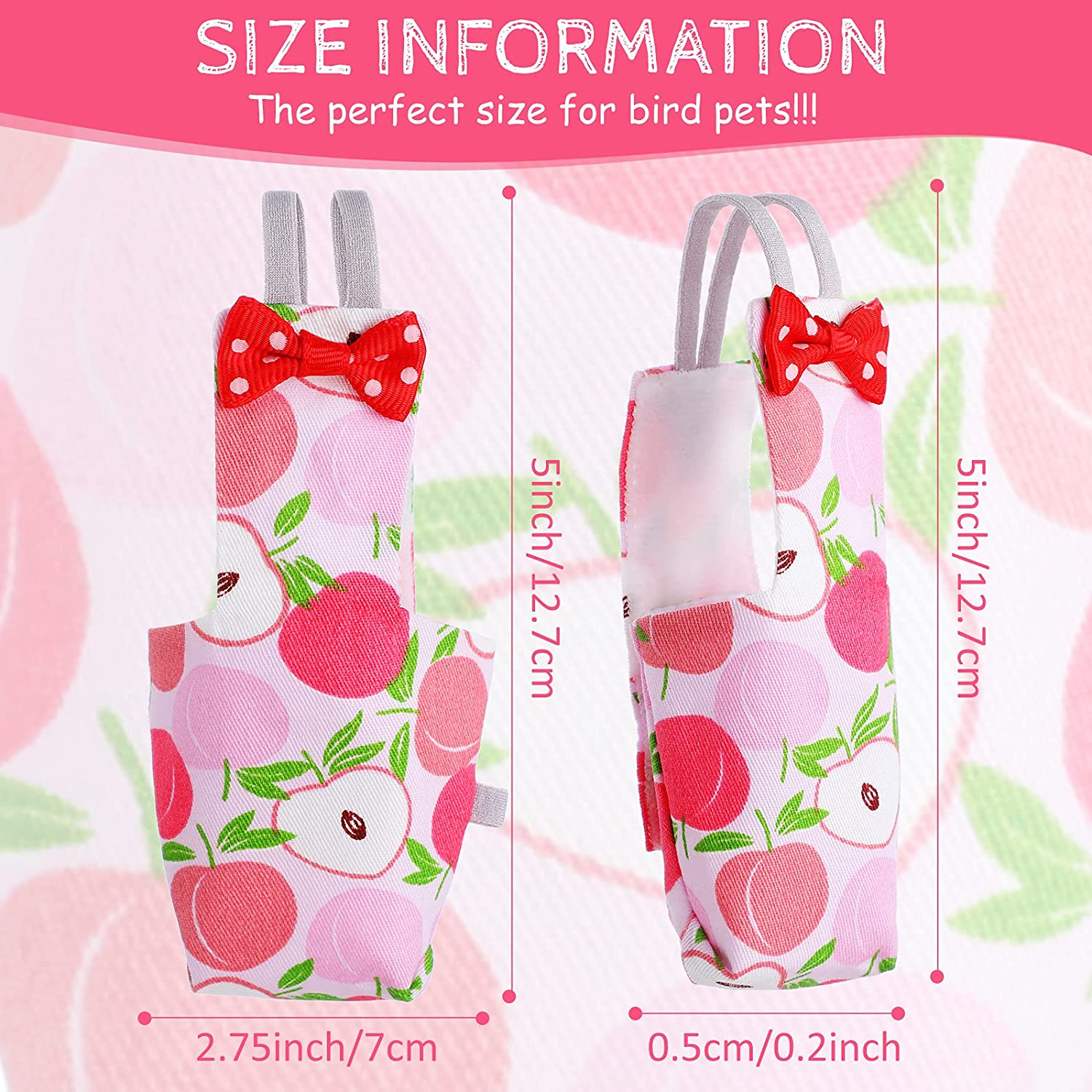 6 Pieces Bird Diaper Washable Parrot Diapers Reusable Bird Flight Suit Diaper Waterproof Inner Layer Protective Parrot Nappy Clothes for Parakeet Parrot Mini Macaw Budgie Canary, Fruit Style (Medium) image number 4