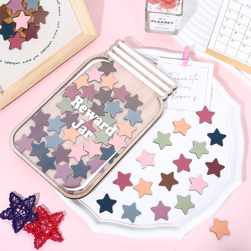 Wooden Reward Jar for Kids Daisy Flower Cutouts Positive Incentive Behavior Chart with Base Management Tools Decoration Reward System for Student Teacher School Classroom Supplies (Stars) image number 6