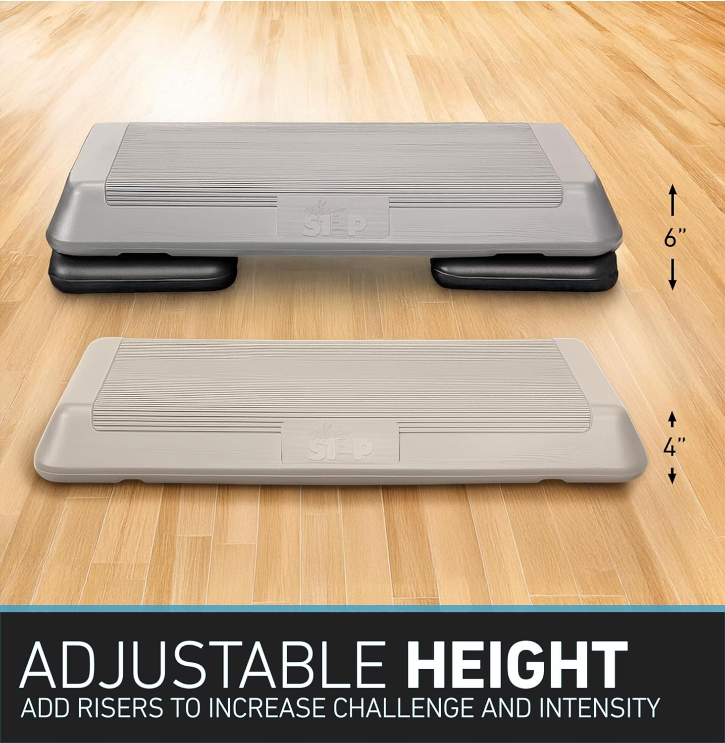 The Step (Made in USA) Original Aerobic Platform &ndash; Circuit Size Grey Aerobic Platform and Original Black Risers