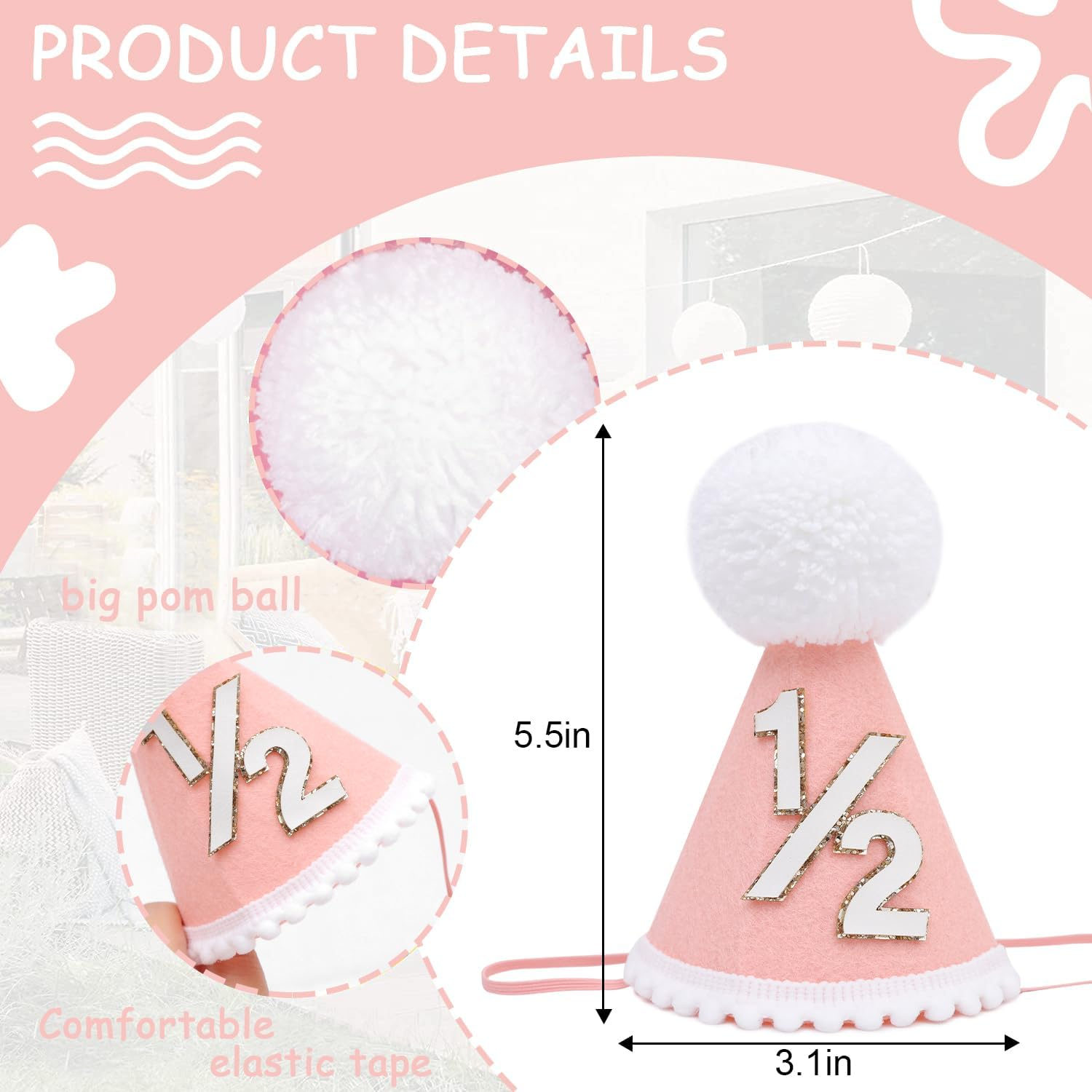 Half Birthday Hat -Baby 1/2 Birthday Cone Hat,Six Months Decorations,Party Hat Outfit for Girls/Boys - Blue image number 5