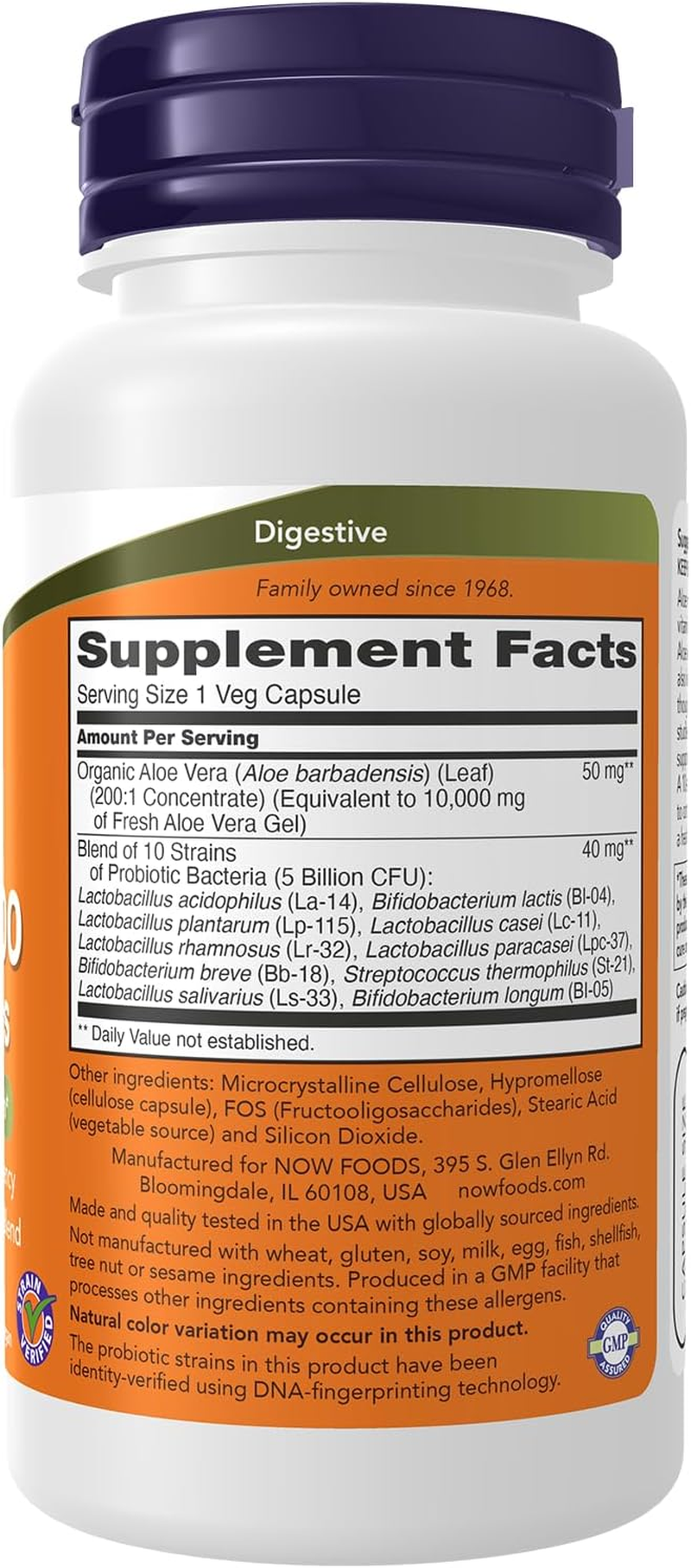 NOW Aloe 10,000 & Probiotics,60 Veg Capsules image number 3