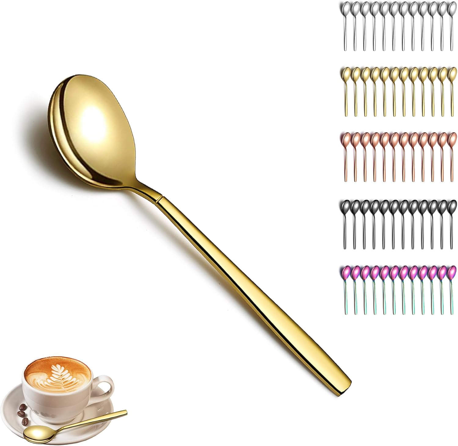 Berglander Silver Teaspoon Set of 12, Shiny Stainless Steel Polished Teaspoon Cutlery, Teaspoon Small Dessert Spoon, Dishwasher Safe