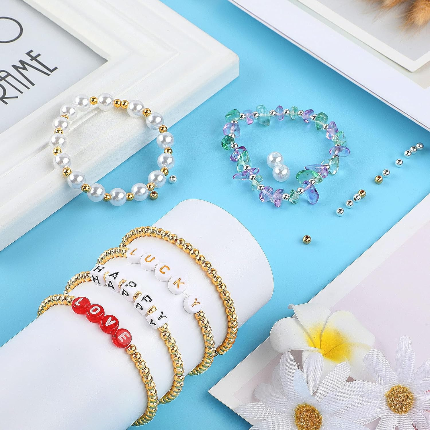 1200Pcs 4Mm round Beads Spacer Beads Smooth Loose Ball Beads for DIY Bracelet Jewelry Making Craft, Silver & Gold image number 1