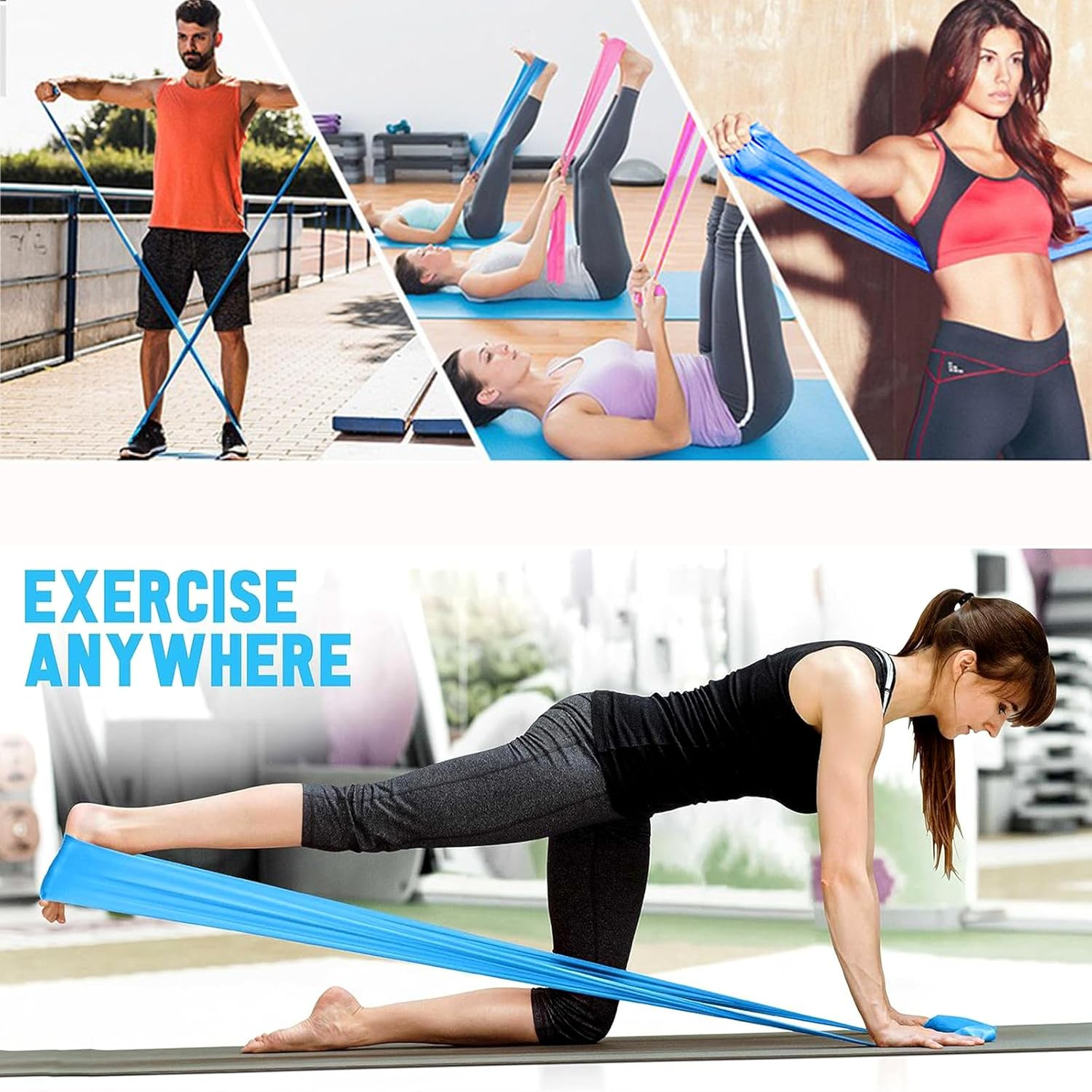 Resistance Bands Set, 5 Pcs Exercise Bands, Elastic Stretch Bands for Physical Therapy, Strength Training, Yoga, Pilates, At-Home or the Gym Workouts image number 5