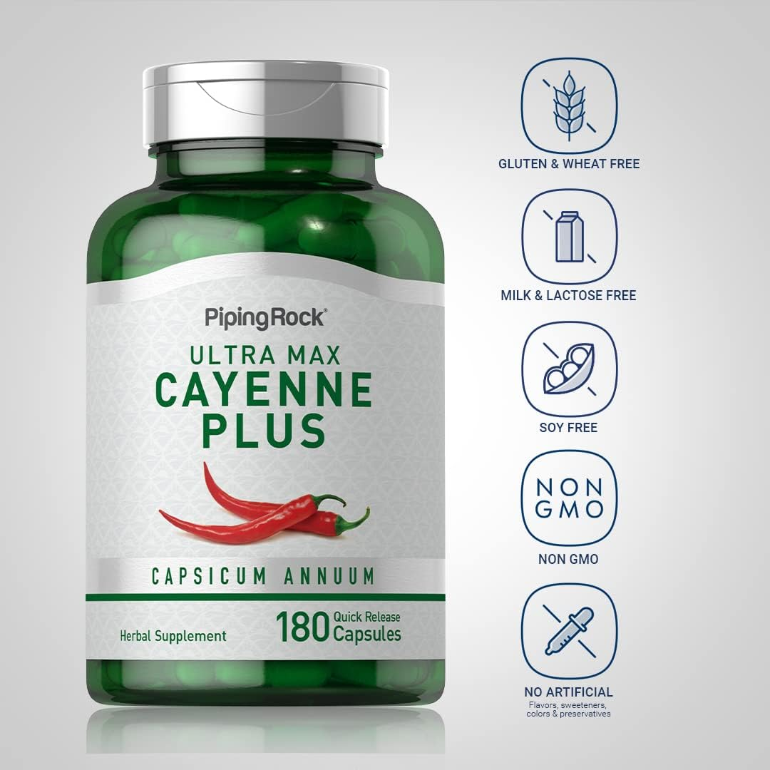 Piping Rock Cayenne Pepper Capsules | 180 Count Herbal Supplement with Ginger and Hawthorn Berry Non-Gmo, Gluten Free 5.15 Ounces image number 6