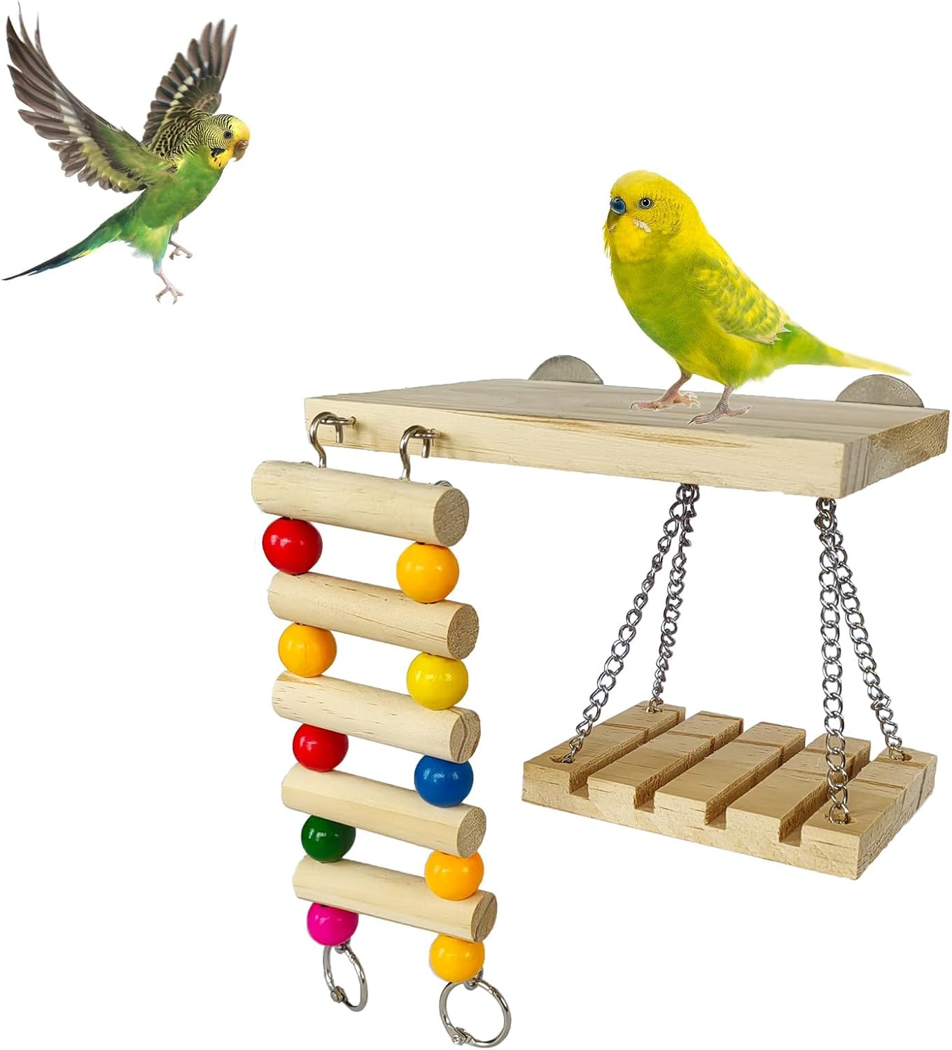 XICEN Bird Perches Toys Set Cage Accessories Parrot Nature Wooden Playground Hanging Standing Platform Play Stand with Swing Ladder for Lovebirds, Parakeet, Conures, Budgie and Other Small Animals image number 4
