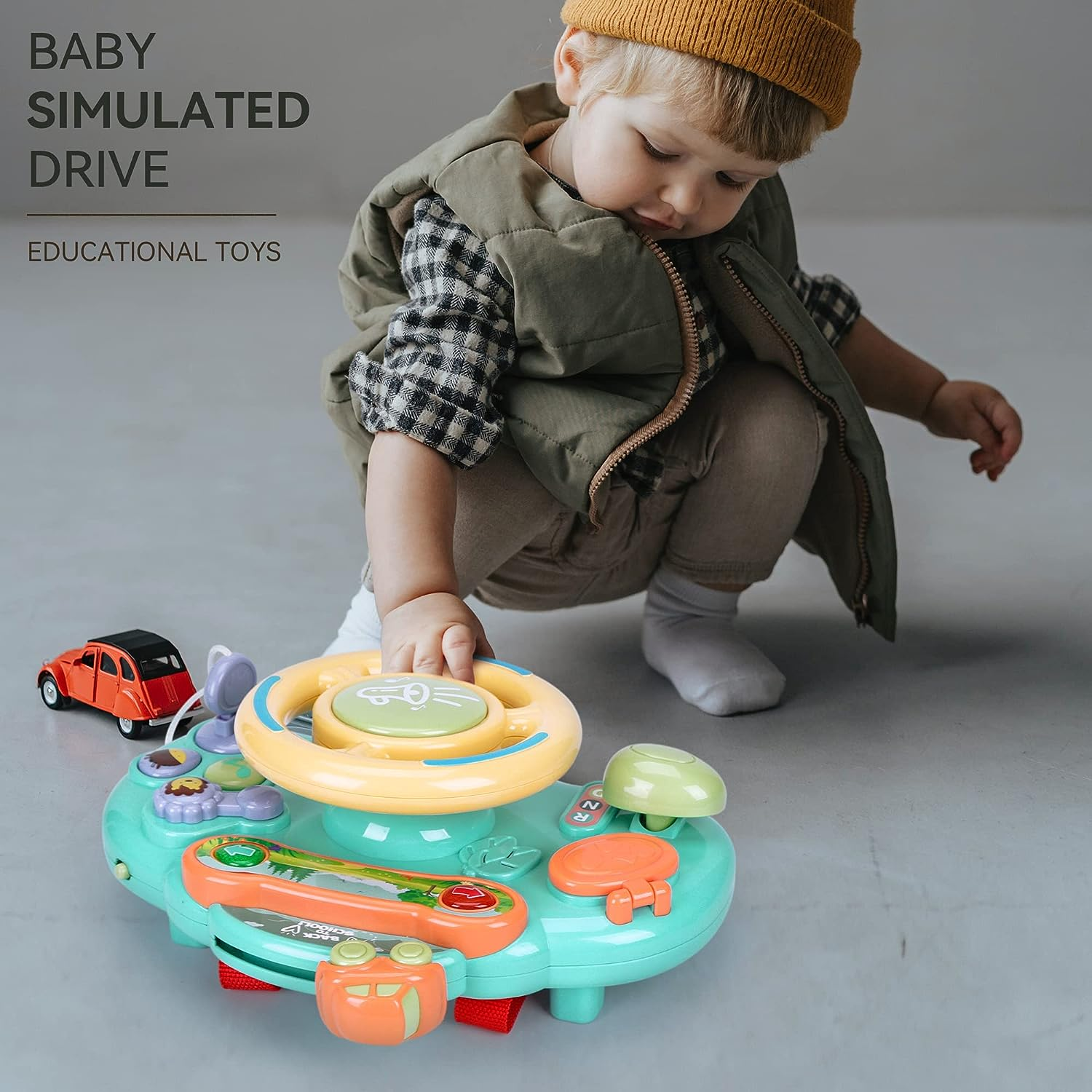 Baby Turn and Learn Driver Steering Wheel Toys, Musical and Light Toy for Toddler (Blue) image number 2