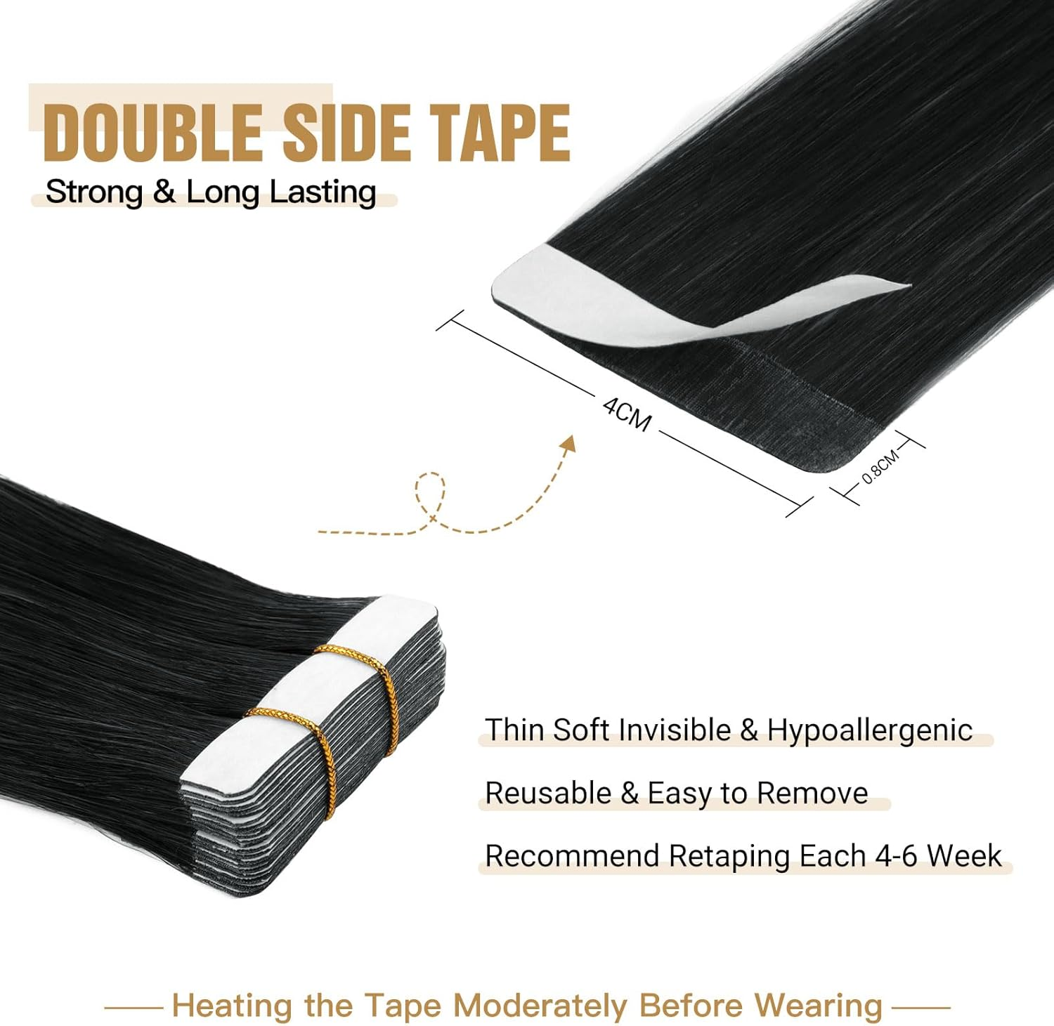 Yuniffe Tape in Hair Extensions Human Hair 40Cm Jet Black Human Hair Extensions Tape Ins 20Pcs 50G Seamless Skin Weft Tape Hair Extensions for Women Semi-Permanent Pre-Taped 16 Inch #1 image number 1