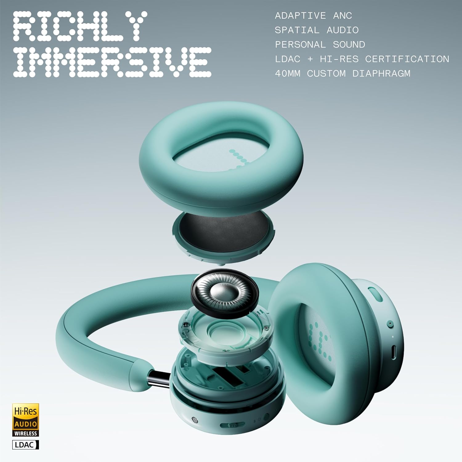 CMF Headphone Pro - Bluetooth Wireless over Ear Headphones, Active Noise Cancelling Ear Headset, up to 100 Hours of Battery Life, Hi-Res LDAC, Bass&Treble Slider, Custom Eq&Spatial Audio, Dark Grey image number 3