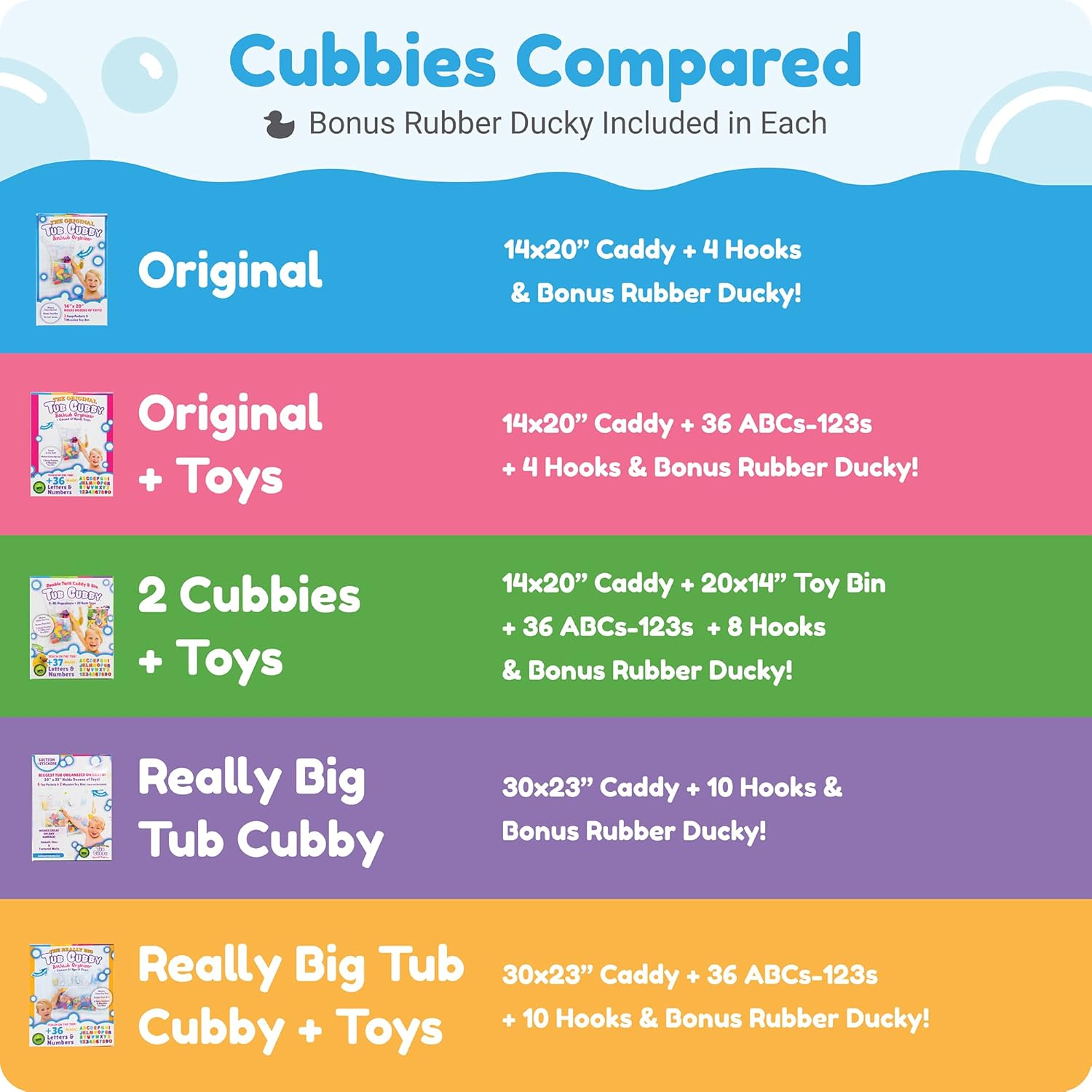 Original Tub Cubby Bath Toy Storage (2 -Pack) for Baby Bath Toys, Hanging Bath Toy Holder with Suction & Adhesive Hooks, 14X20" Mesh Net Shower Caddy for Bathtub Toys, 36 Soft Foam Letters & Numbers