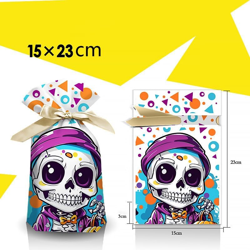 PQCLXUYA 65Pcs Halloween Treat Bags,Goodie Bags Drawstring,Plastic Drawstring Gift Bag for Kids Halloween Party Favor Trick or Treat Goody Bags Cookies Sweets (Halloween) - Halloween image number 5