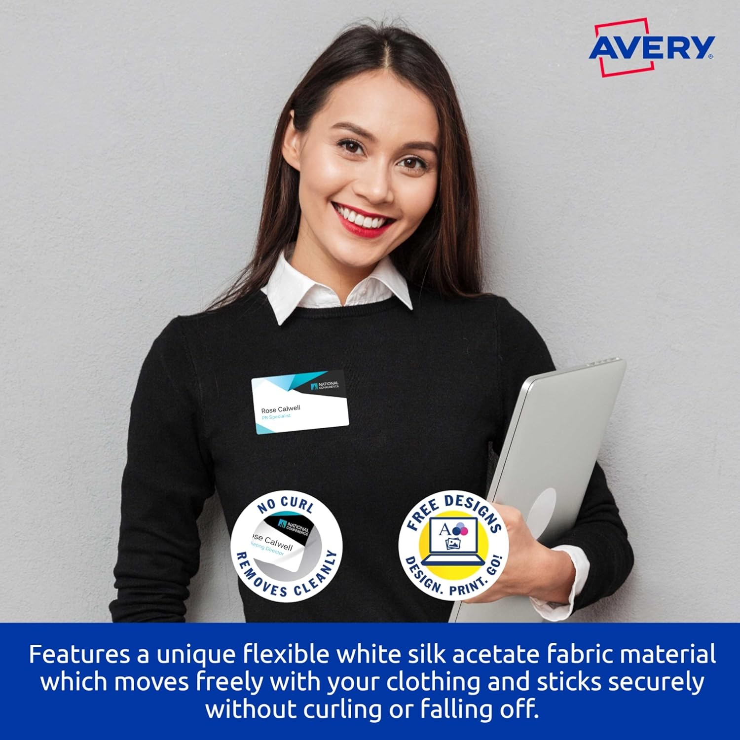 Avery Australia Printable Fabric Name Badge Labels - Personalised Name Tags - 405 Self Adhesive Naming Stickers for Laser Printers - White 235 GSM - 55.5 X 86.5 Mm, 15 X A4 Sheets - 959171 / L7418 image number 4