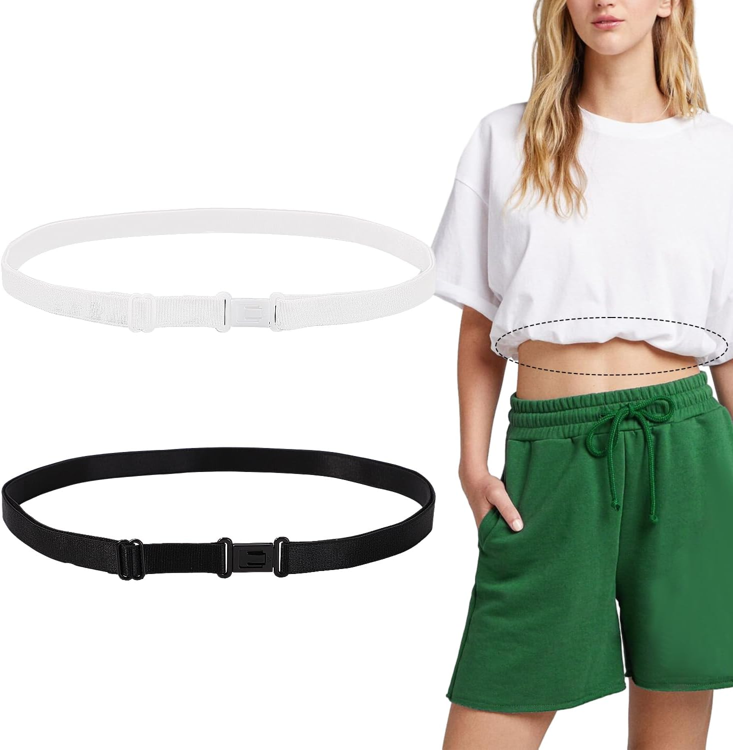 2Pcs Adjustable Crop Tuck Band for Shirts, Shirt Tuck Band for Women, Change the Style of Your Tops (Black + White) image number 6