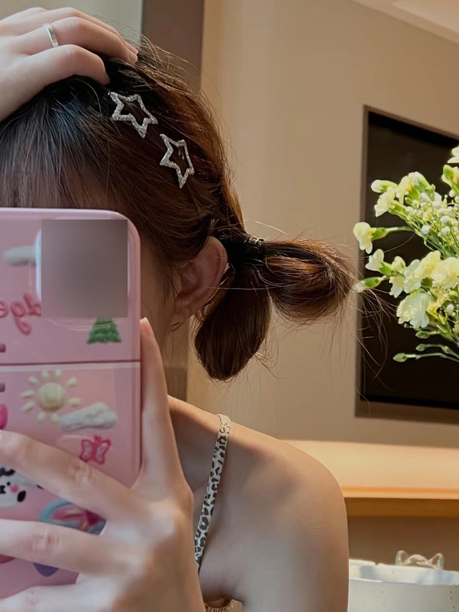 Silver Star Hair Clips Y2K Glitter Star Snap Clip Barrettes Hairpins 10 Pieces Small Metal Hair Clip Headpiece Cyber 2000S E-Girl Hair Accessories for Teen Girl Women image number 5
