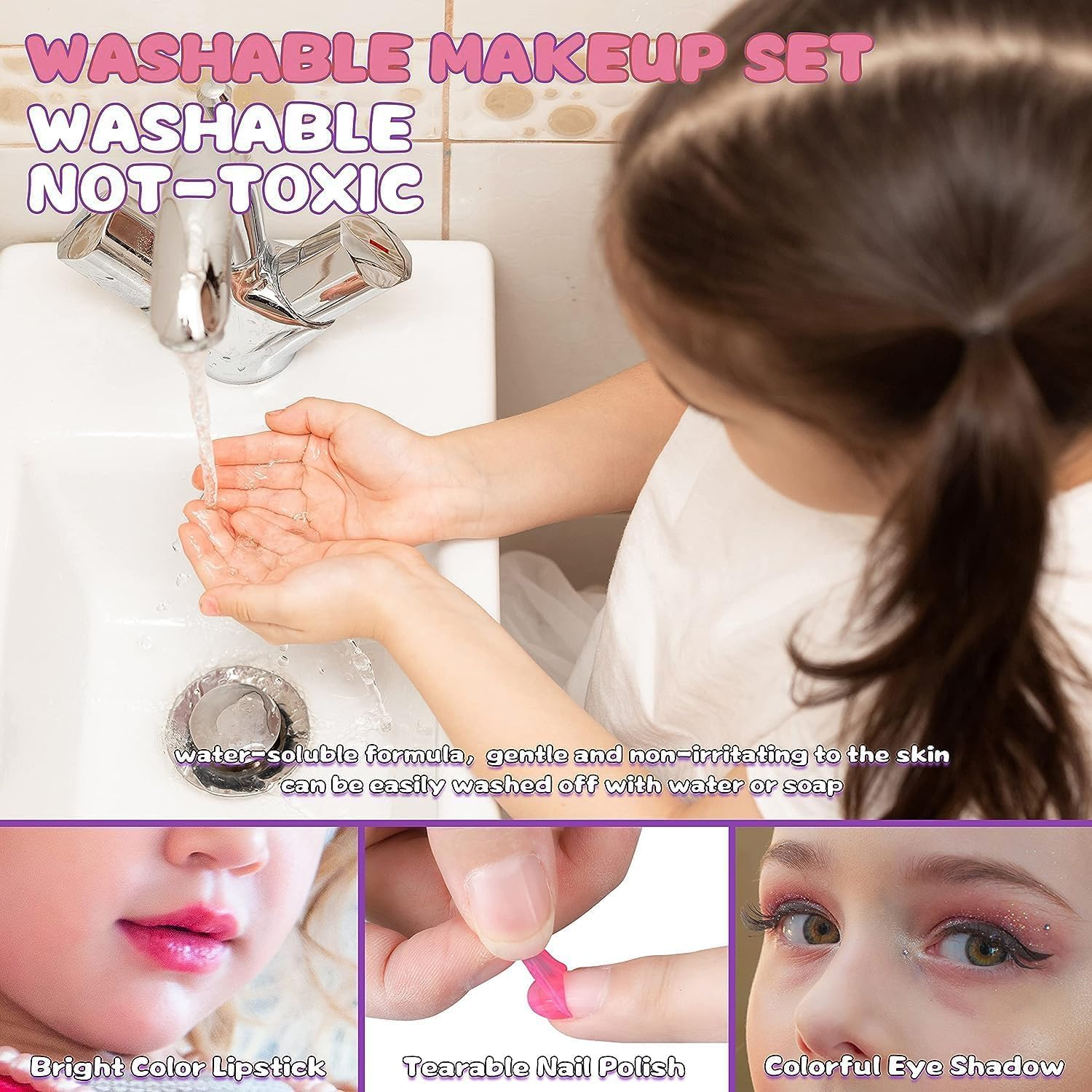 Kids Makeup Kit Toys - 41 Pcs Real Makeup Set for Little Girls - Prtend Play Cosmetic Case, Safe & Washable, Little Girl Makeup Set - Girls Toys Age 3-12 image number 6