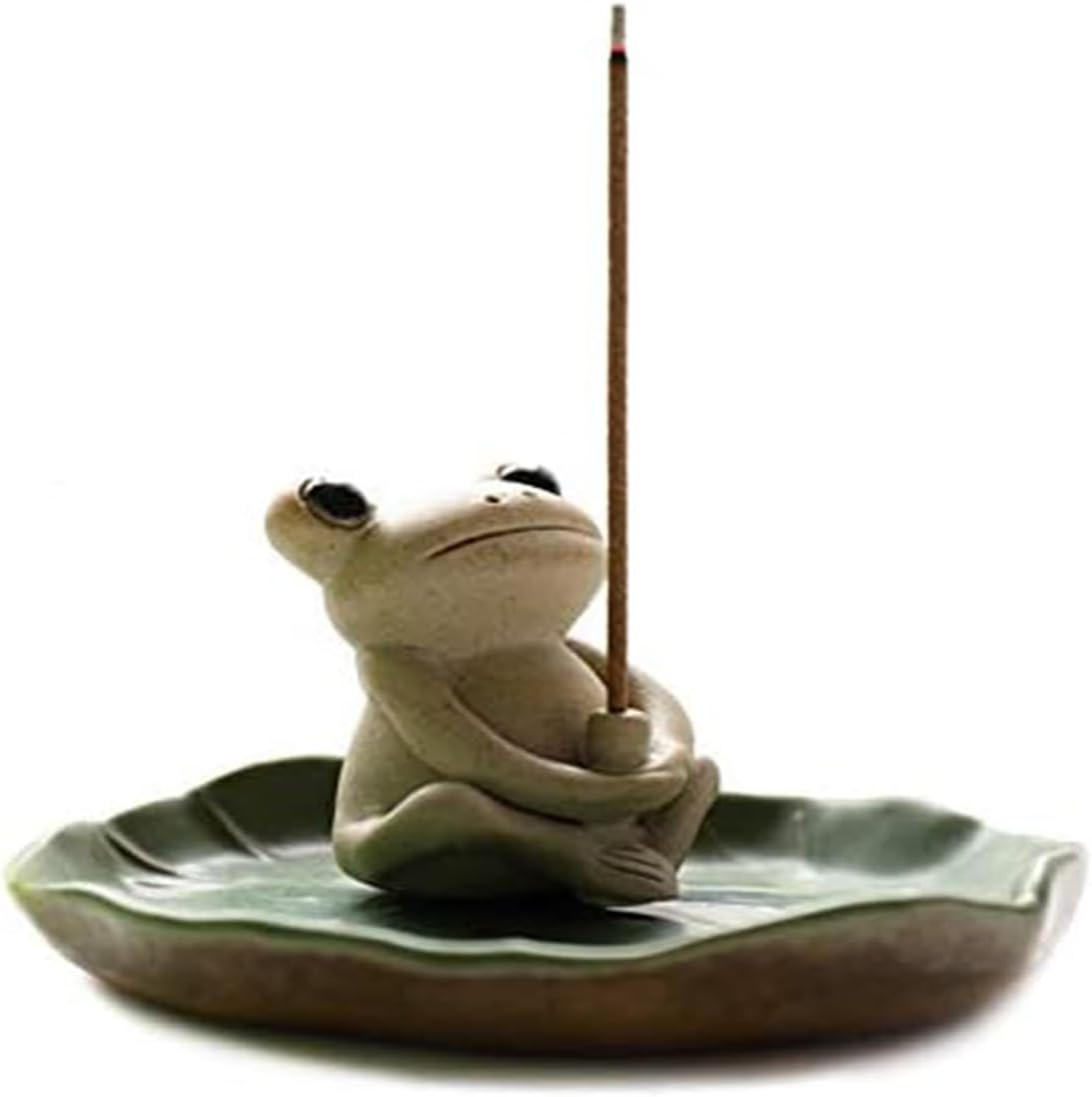 Frog Incense Stick Holder, Ceramics Incense Burner Holder, Cute Incense Holder Incense Stick Holder with Ash Catcher for Home Temple Yoga Fragrance Ornament Home Decor image number 6