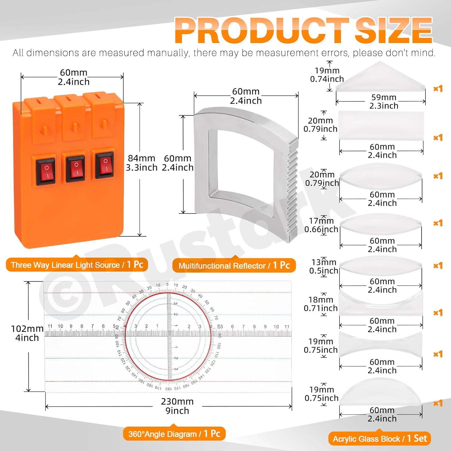 Rustark 1 Set Physics Optical Experiment Kit Prism Lens Optic Reflector Refraction Optics Three Light Source Teaching Demonstration Equipment Optical Physics Kit for Teacher Student Education image number 6