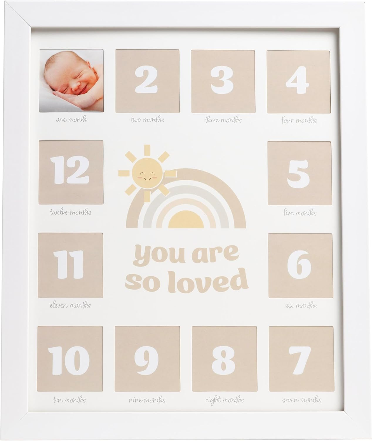 Kate & Milo My First Year Photo Frame, Baby Milestone Picture Frame, Newborn Keepsake Nursery D&eacute;cor, Baby Girl and Baby Boy Gift, You Are so Loved, White