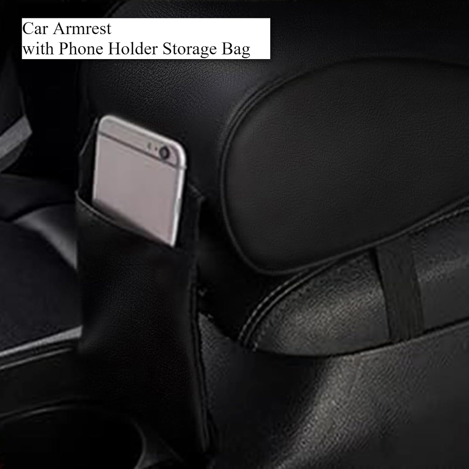 Car Armrest Cushion,Memory Foam Arm Rest for Car,Center Console Armrest with Phone Holder Storage Bag Universal Fit for Most Car (Black) - Black Red image number 6