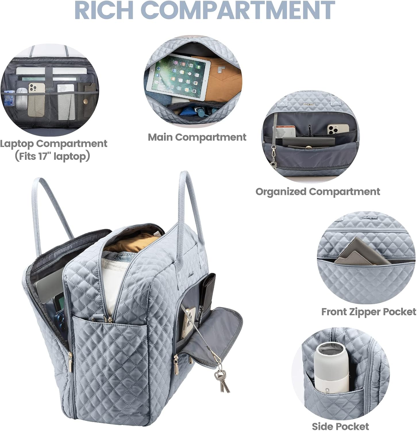 LOVEVOOK Travel Duffle Bag, Weekender Bag for Women with Toiletry Bag Carry on Overnight Bag with Laptop Compartment, Yoga Gym Bag with Wet Pocket Shoe Bag, Hospital Bag for Labor and Delivery, Grey, image number 3