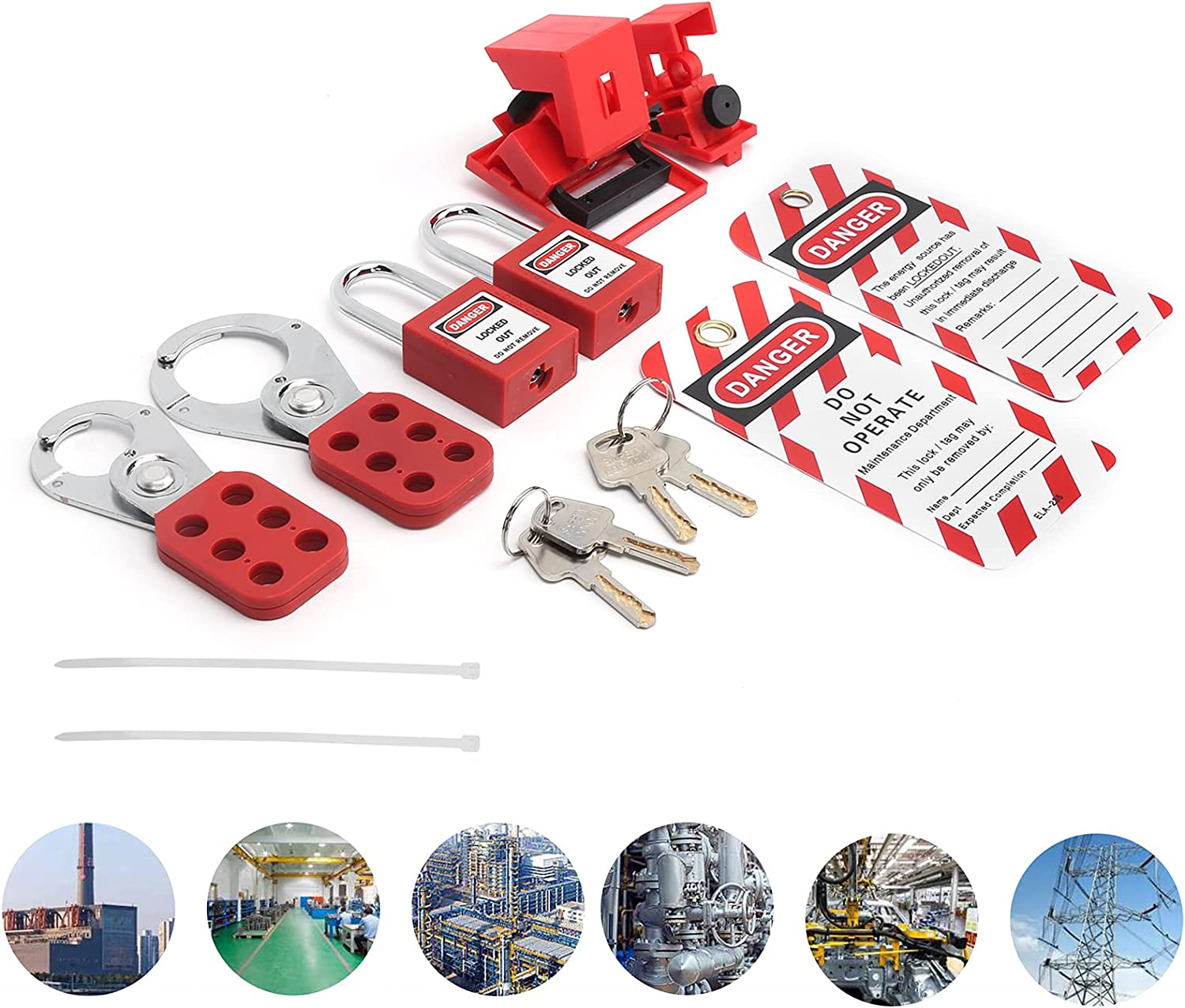 Lockout Tagout Kit, Multifunctional Clamp on Circuit Breaker Locks with Security Padlocks, Warning Tags, Portable Bag, for Electrical Safety image number 5