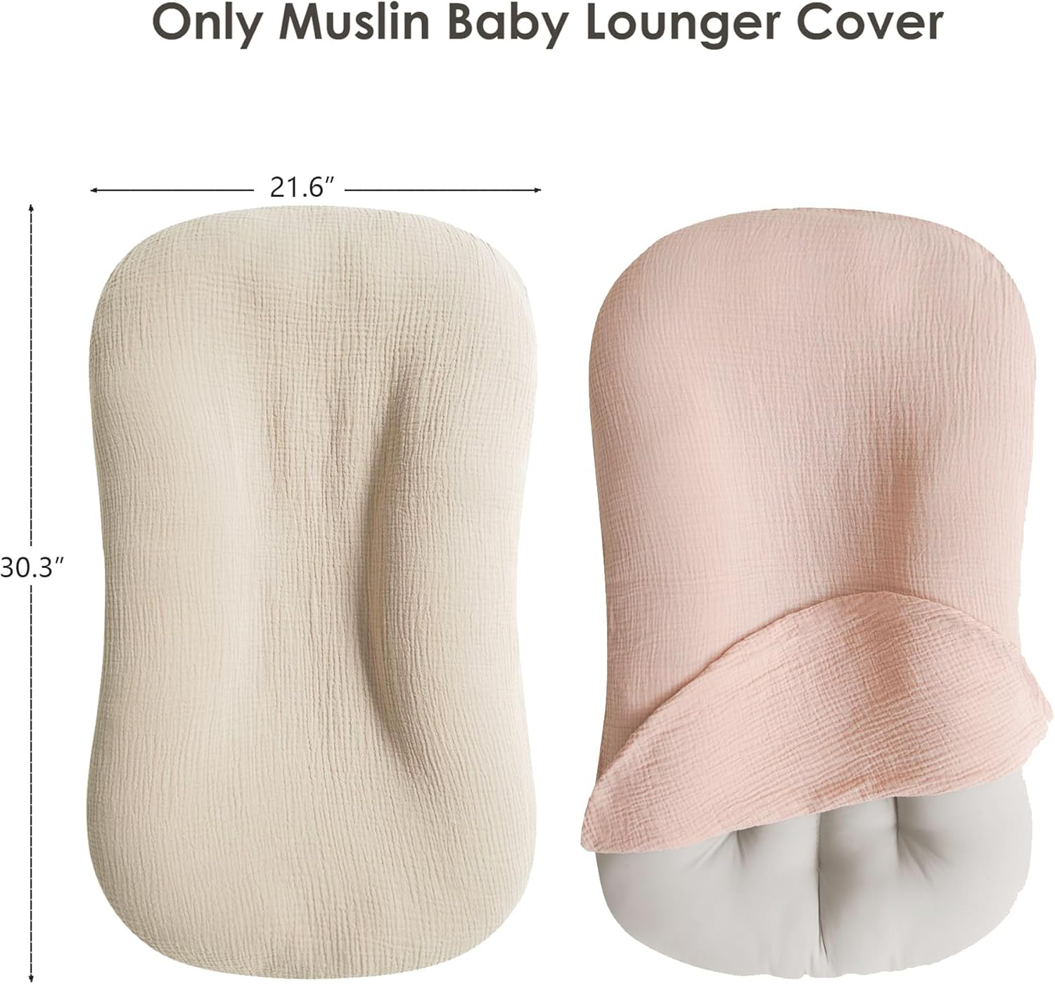 Muslin Baby Lounger Cover for Newborn & Infant, 100% Cotton Soft and Breathable Lounger Slipcover for Baby Girls and Boys, Pack of 2 (Pink) image number 2