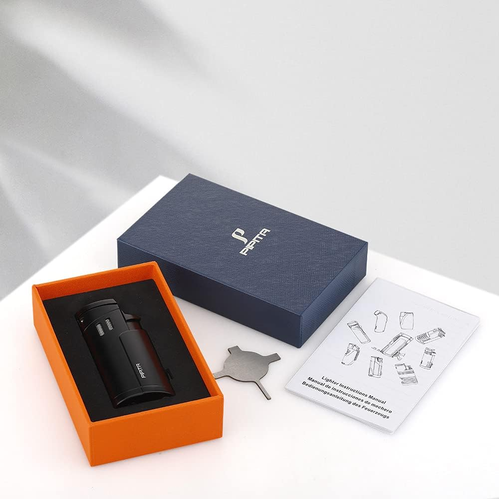 PIPITA Torch Lighter Windproof Triple Jet Flame Butane Lighter with Punch Refillable Zinc Alloy Lighter, Color Change Design of Visual Gas Window (Butane Not Included) (Black) image number 1