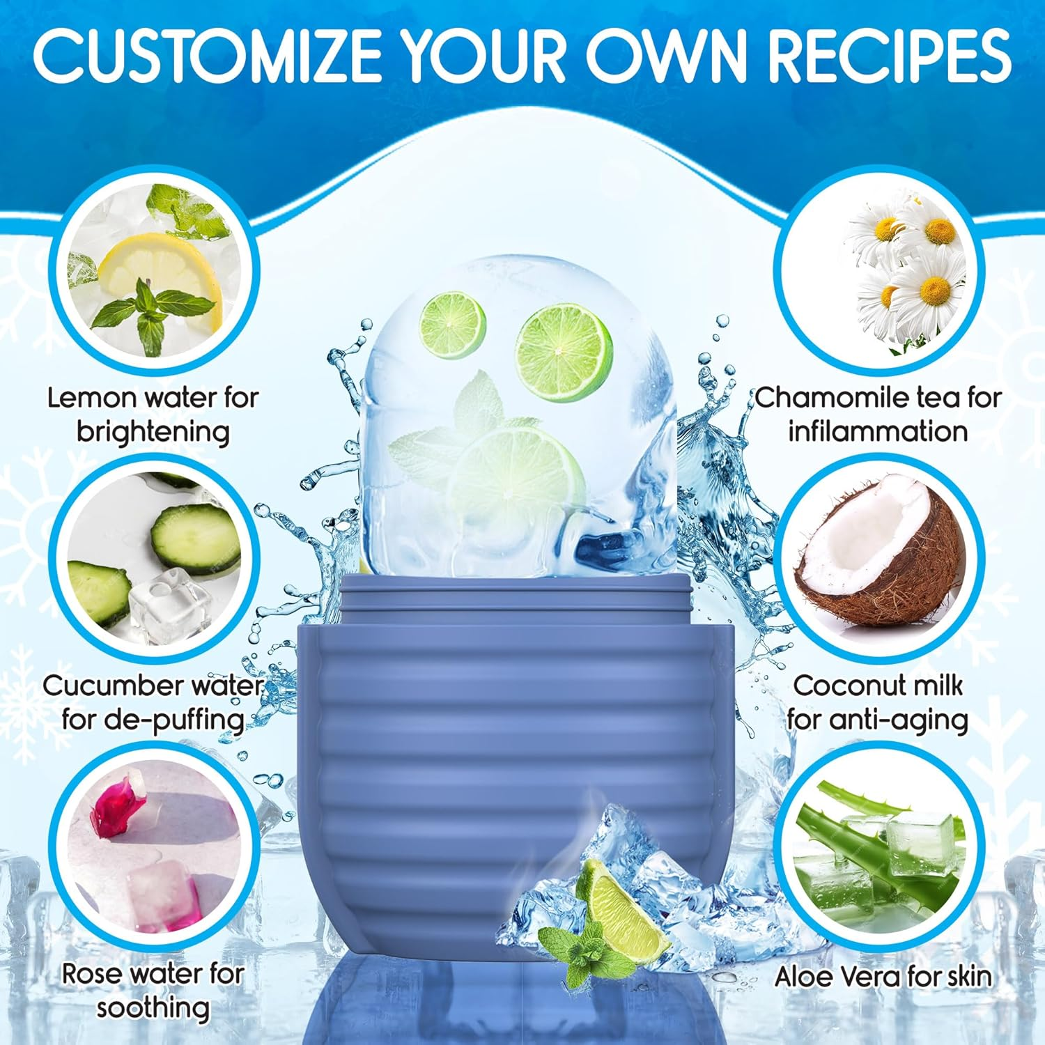 2Pcs Ice Roller for Face and Eye, Ice Face Roller, Reusable Silicone Ice Mold for Face, Facial Beauty Ice Roller Skin Care Tools for Shrink Pores anti Wrinkle Reduce Puffiness (Blue + Pink)