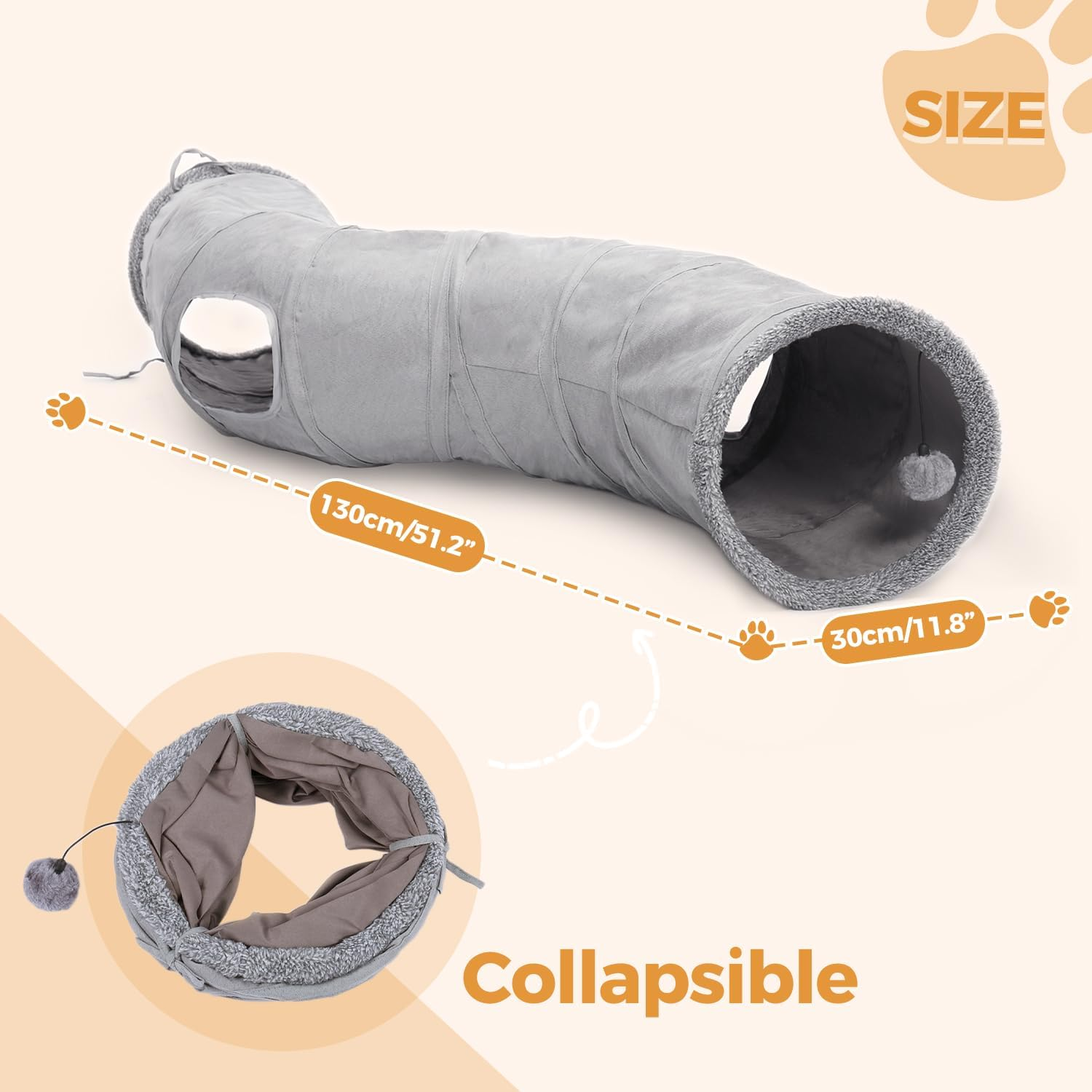 PAWZ Road Cat Tunnel Collapsible S Shape Cat Play Tube 10.5 Inches in Diameter image number 3