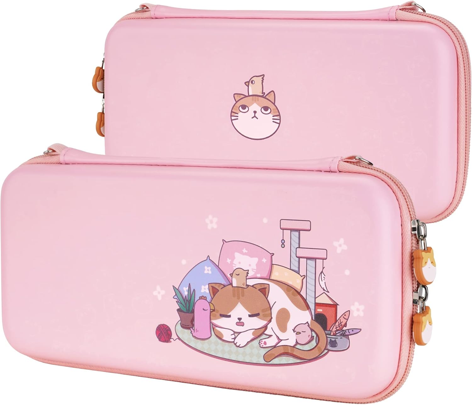 Extremerate Playvital Pink Cute Carrying Case for Nintendo Switch Lite, Thumb Grip + Kitten & Chicken Slim Travel Case for Switch Lite, Portable Hardshell Girl Storage Case for Switch Game Accessories