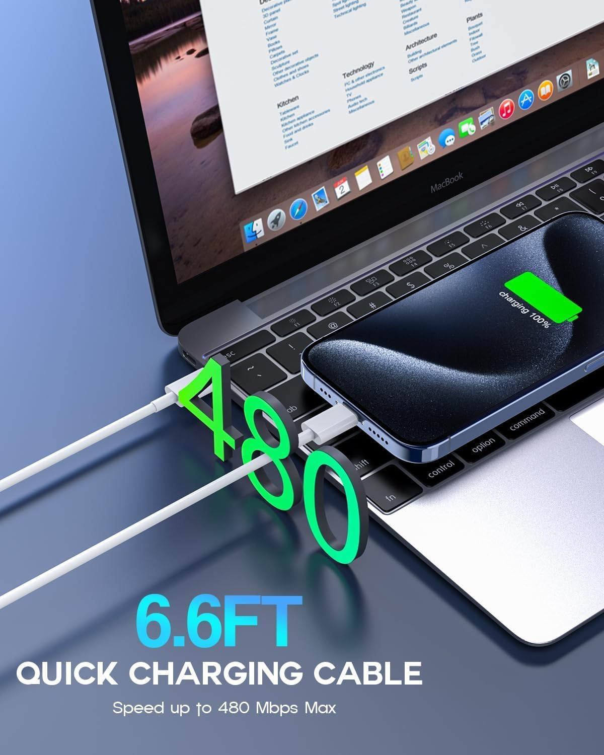 2Pack 240W USB C Cable, 2M/6.6Ft C to C Cable Fast Charging for Macbook Pro/Air & for Iphone 16/15 Pro Max,Macbook Pro/Air,48V/5A Super Fast Charger Cord Compatible 140W/100W /65W/45W/35W/20W image number 5