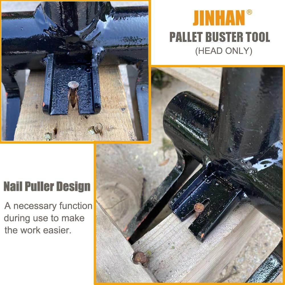 Jinhan Pallet Buster with Nail Puller- Wrecking Pry Bar for Breaking Pallets, Industrial Breaker Removing or Tearing down Woods(No HANDLE), Black image number 3