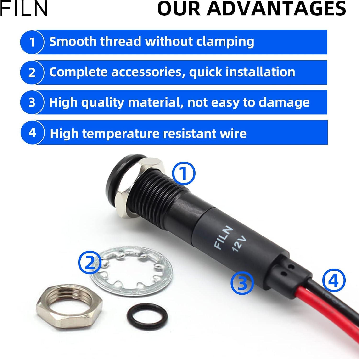 LED Indicator Light 5Pcs 8MM (5/16'') 12V 24V Metal Pilot Lamp Black Anodized Waterproof Ip67 Red Signal Lamp(Red) - Green image number 5